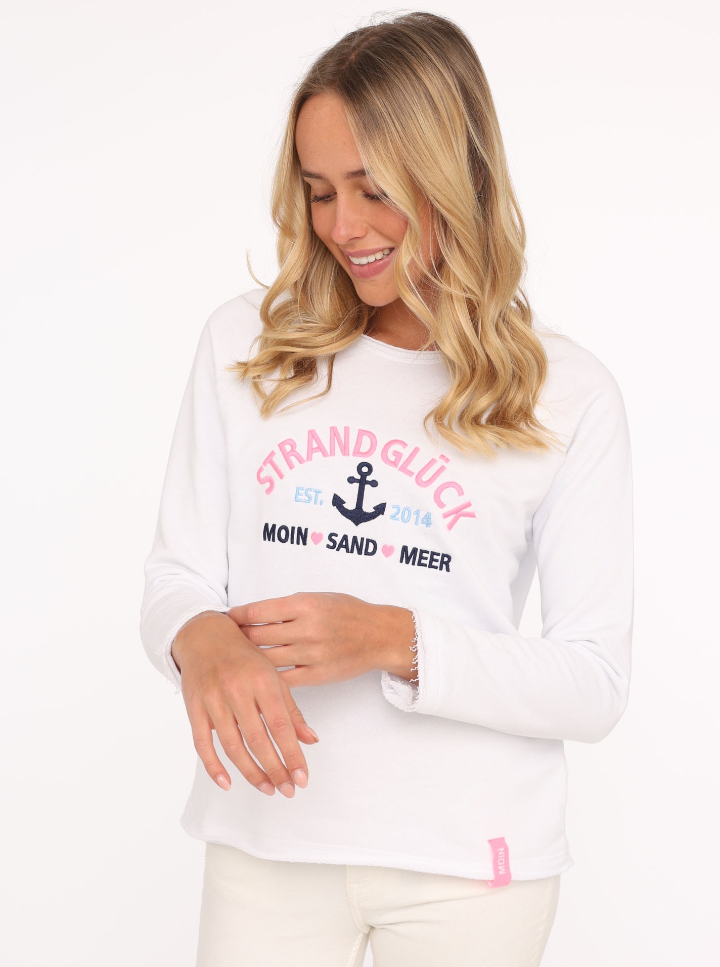 Image of Zwillingsherz Sweatshirt ""Strandglück"", mit Used-Look Kanten