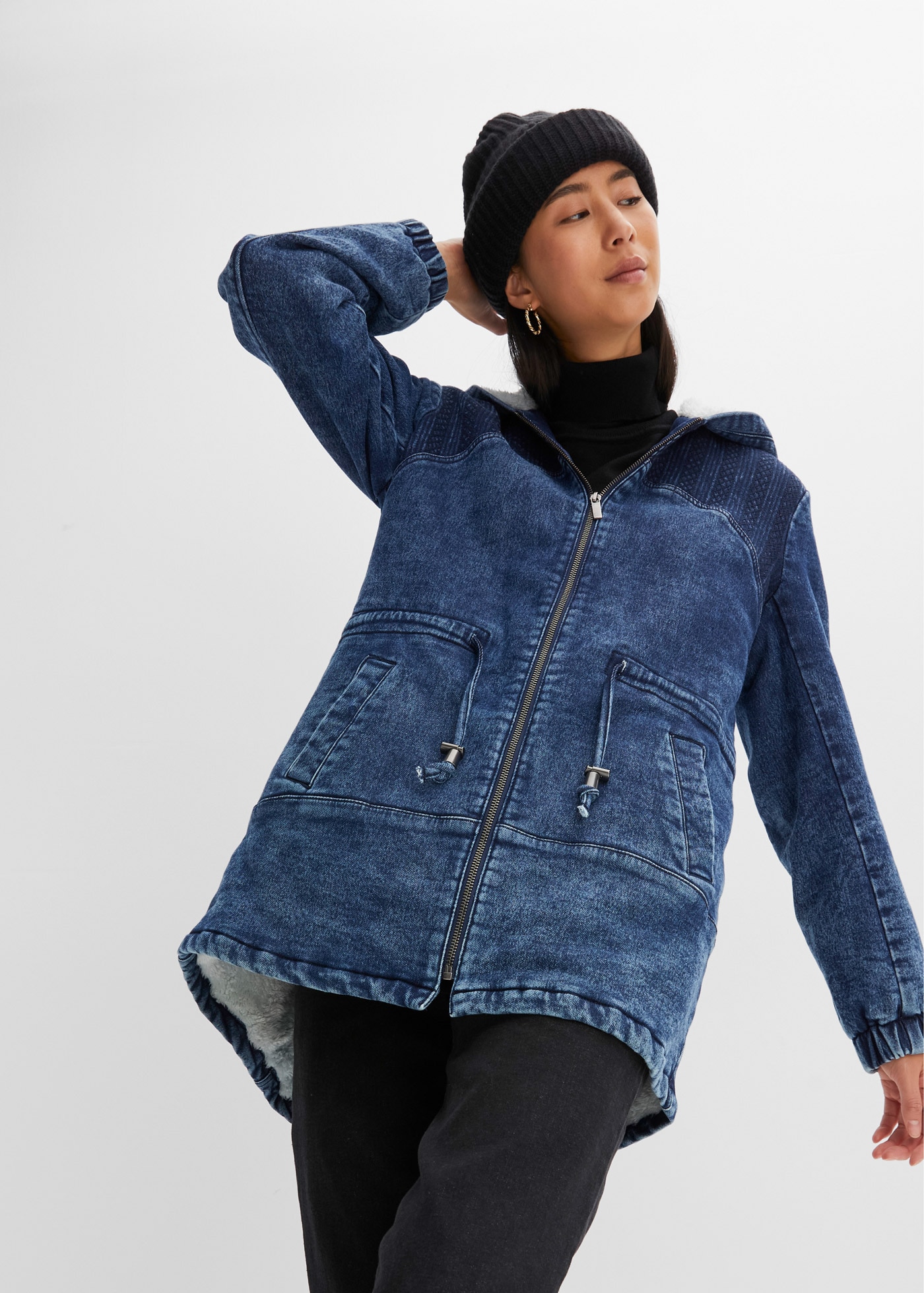 Image of bonprix Parka mit Kapuze lässiger Jeans-Look, mit flauschigem Teddyfell-Futter, mit Kapuze