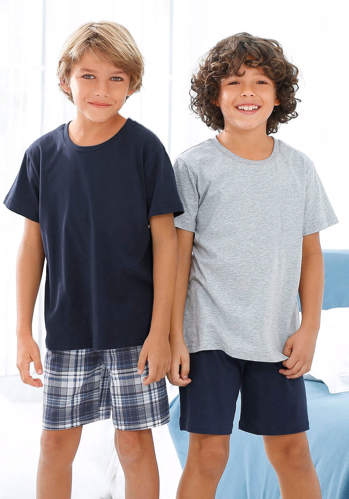 Image of le jogger Pyjama 2 Stück, 4 tlg. Hose 1x uni und 1x kariert