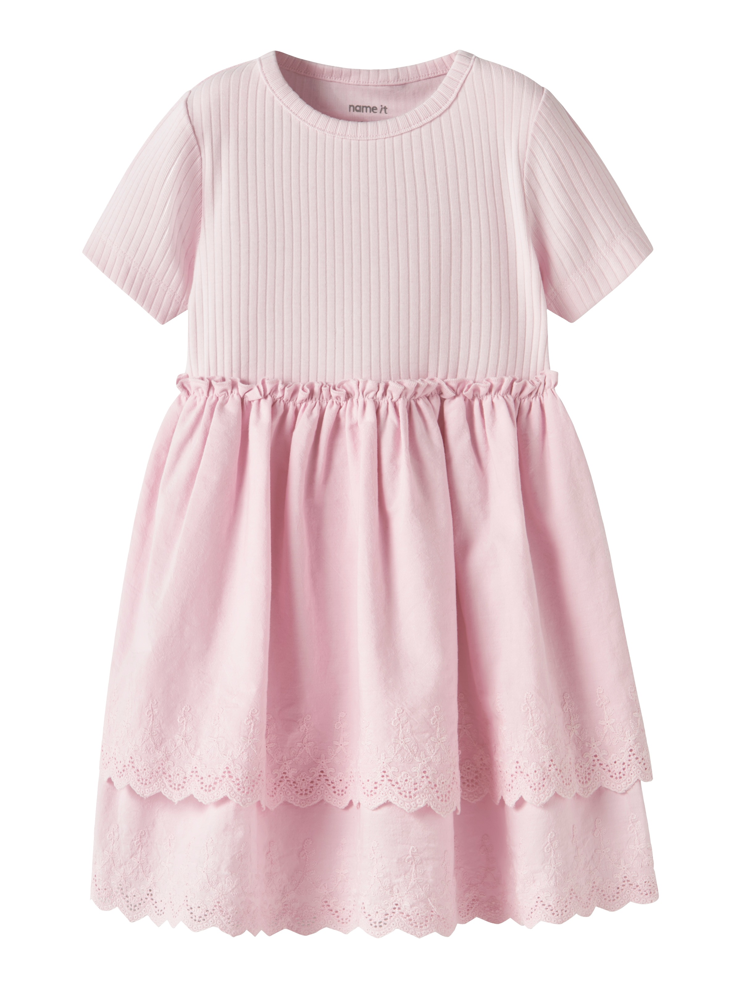 Image of Name It Minikleid "NMFHAVELLE SS DRESS" Baumwollmischung, regular fit, Lochstickerei