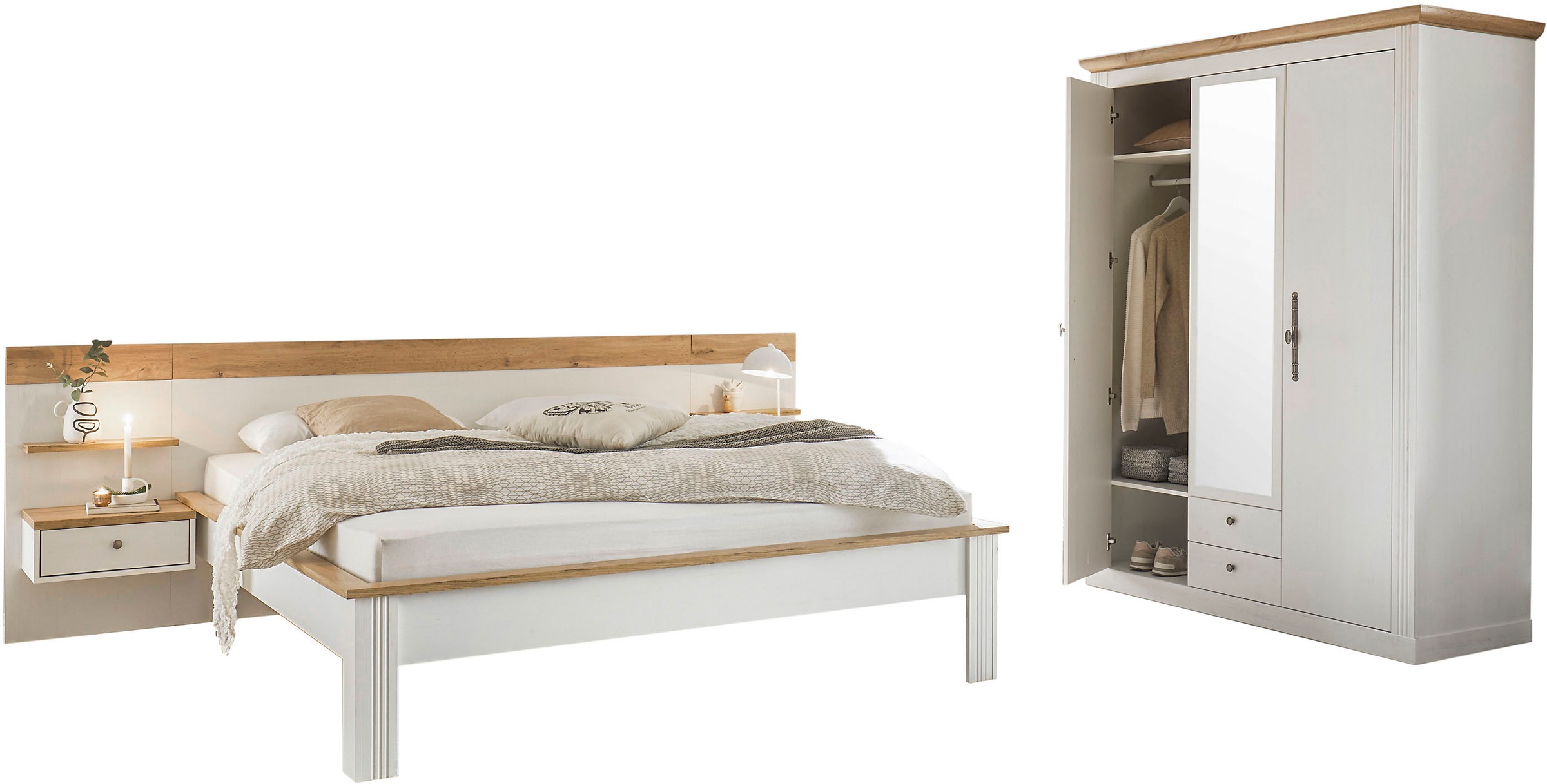 Home affaire Schlafzimmer-Set »Westminster«, beinhaltet 1 Bett, Kleiderschrank 3-türig und 2 Wandpaneele