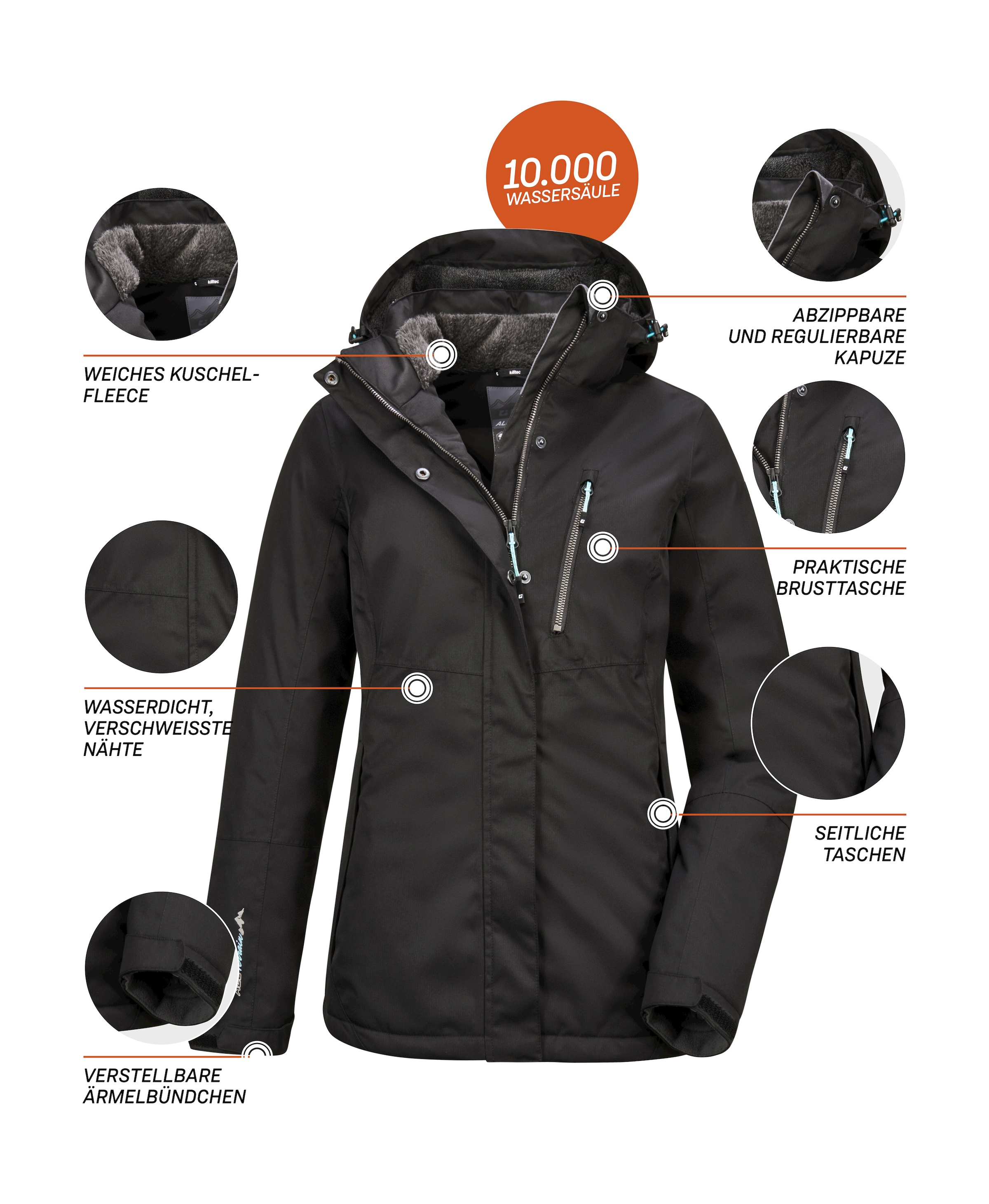 Killtec Outdoorjacke »Nira«, Wasser- und winddichte Jacke, atmungsaktiv, abnehmbare Kapuze