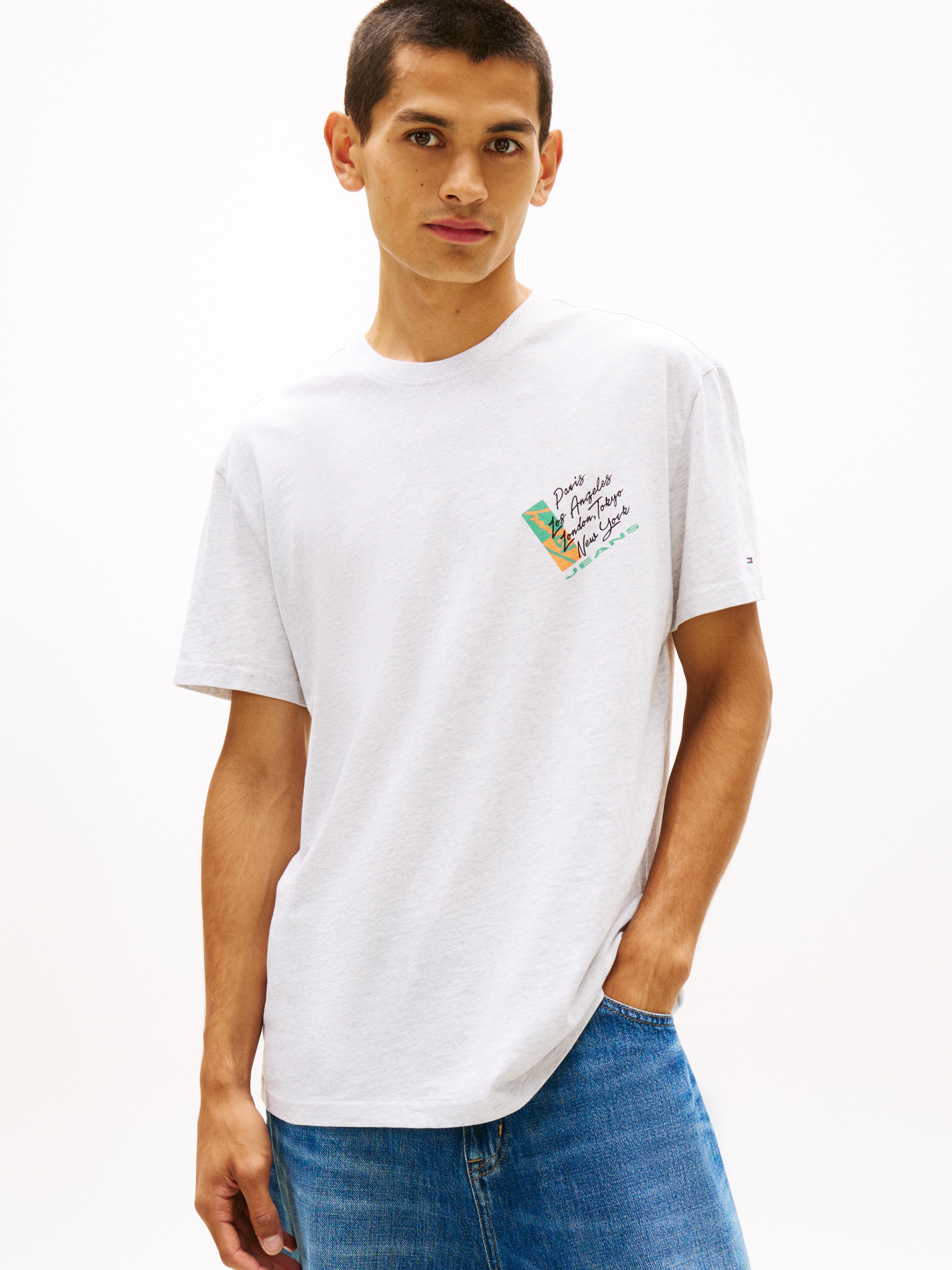 Image of Tommy Jeans T-Shirt "TJM REGULAR FIT SIGN SHIFT" mit Label-Print, Baumwoll-Jersey