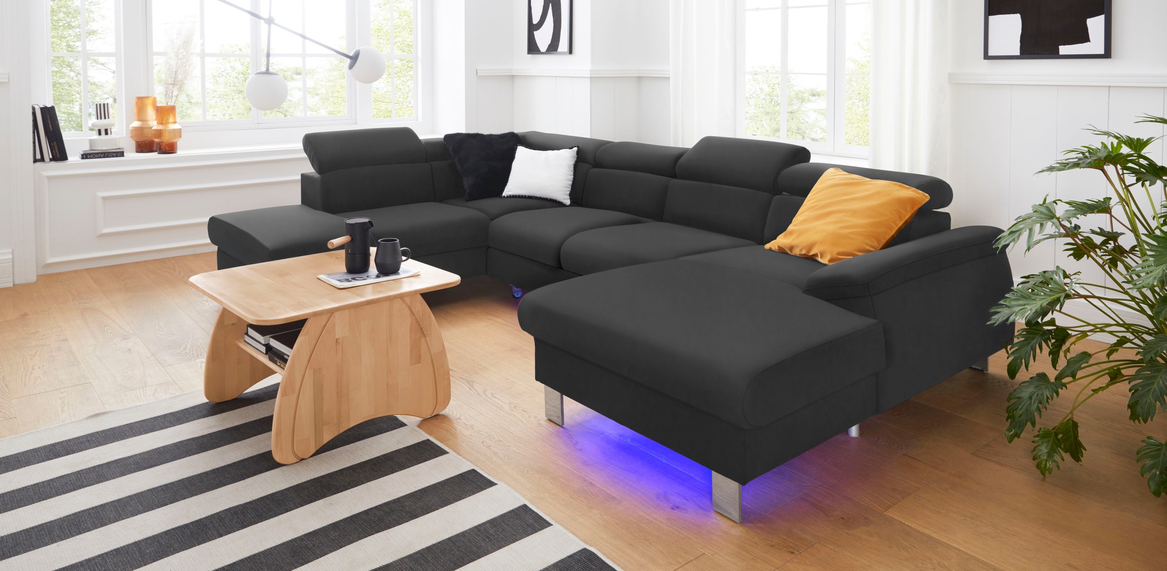 COTTA Wohnlandschaft »Komaris U-Form, B: 320 cm«, mit Kopfteilverstellung, optional Bettfunktion, Bettkasten & Licht