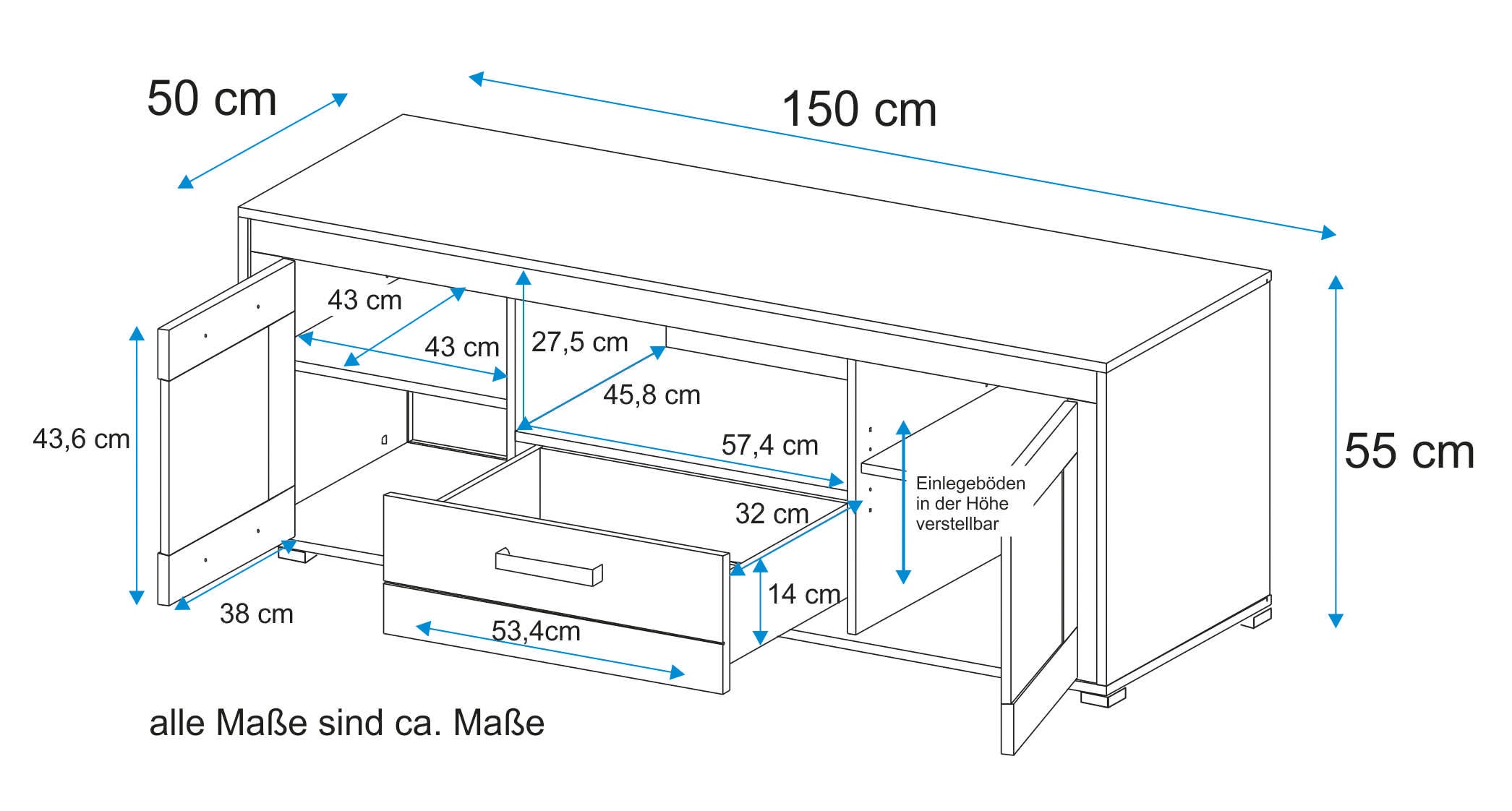 VOGL Möbelfabrik Table basse Breite 150 cm, Teilmassivholz, Made in Germany