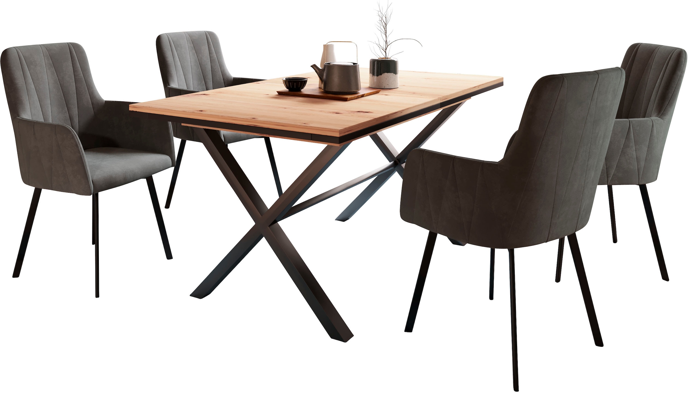 Image of HELA Essgruppe Set, 5 Stk. tlg. Ausziehbar 160 - 200 cm, Sessel 360 drehbar