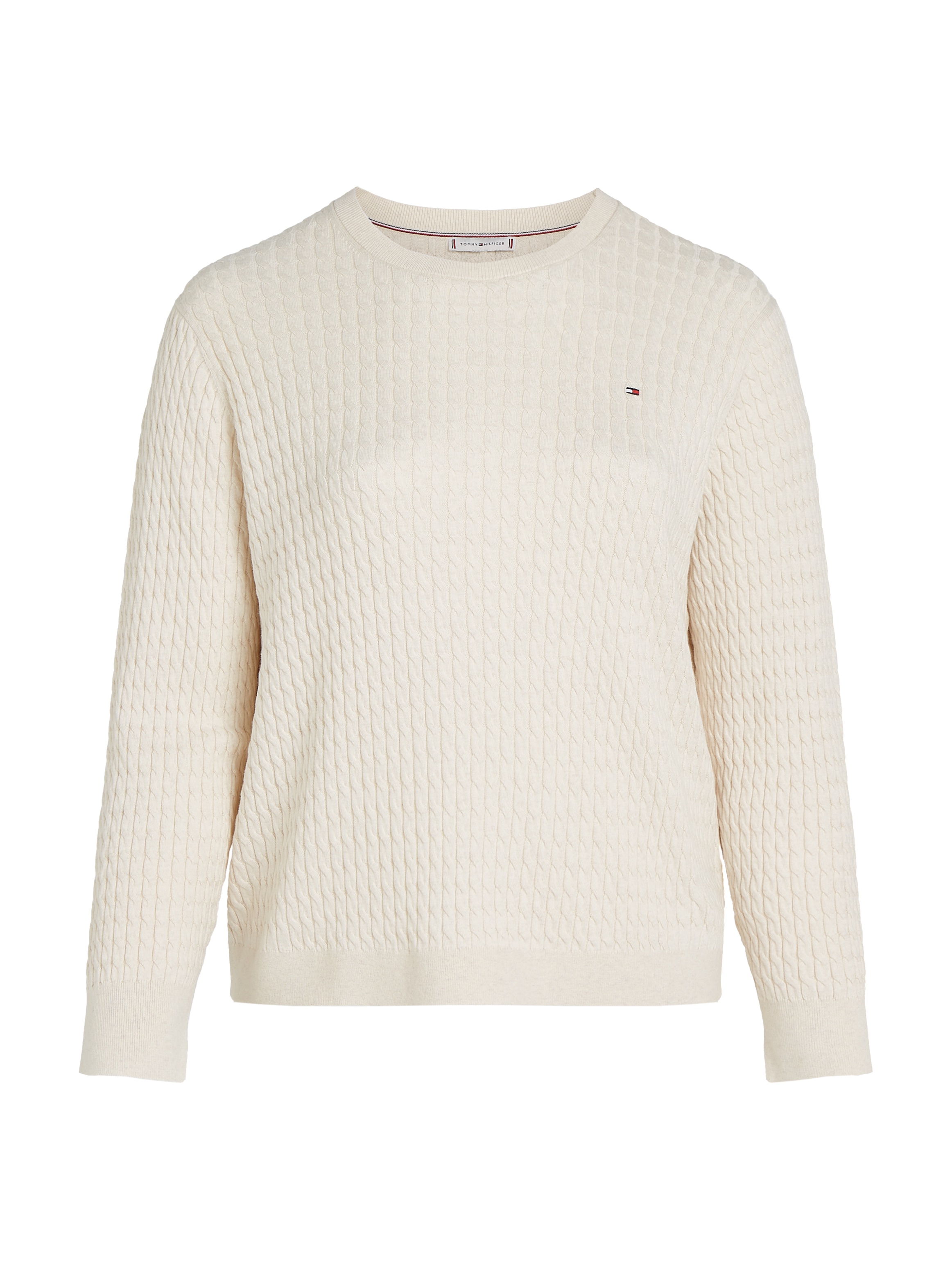 Tommy Hilfiger Curve Rundhalspullover »CRV CO CABLE C-NK LS SWEATER«, in Grossen Grössen, Zopfmuster, Logostickerei