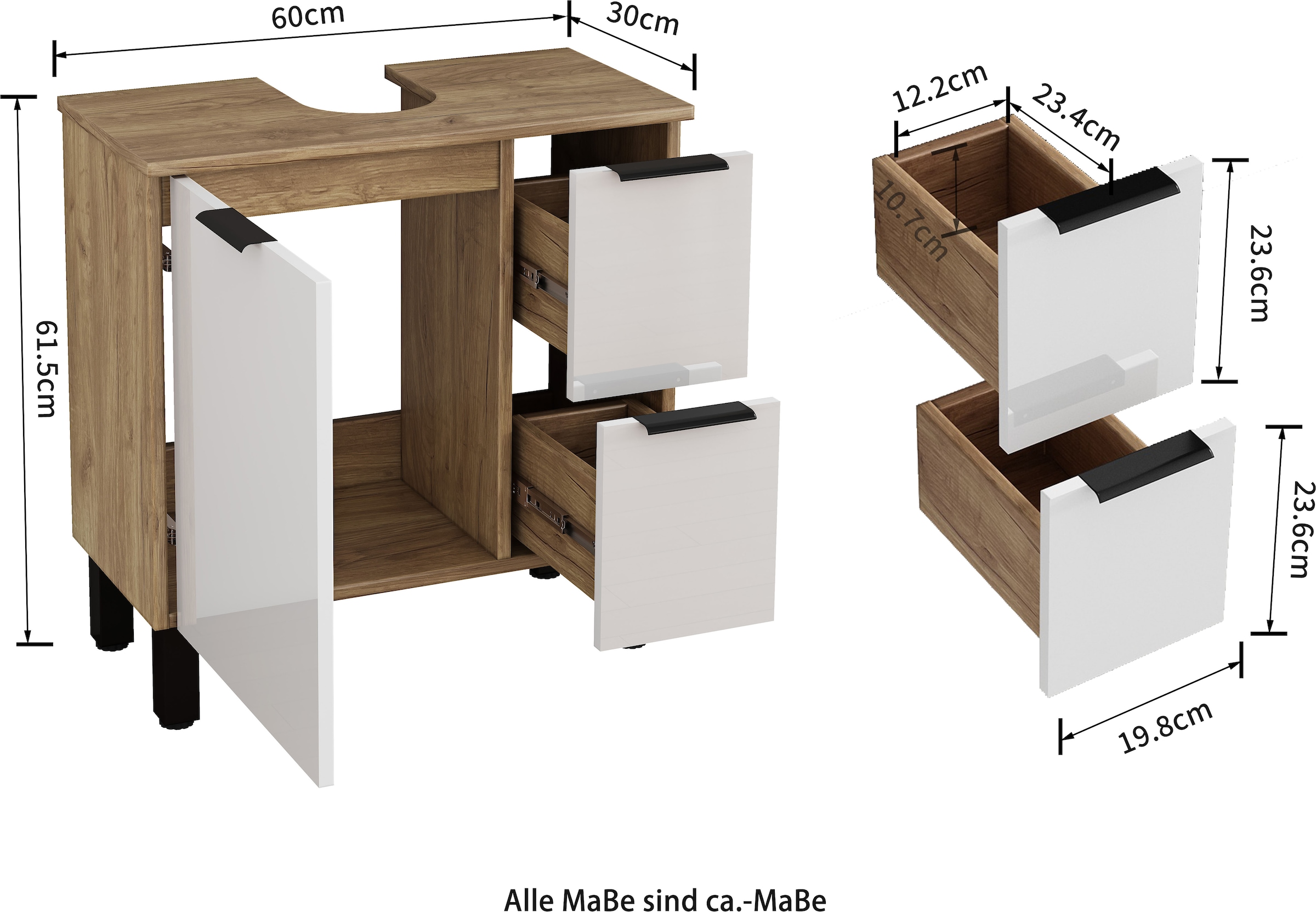 welltime Waschtisch »Picante« Waschplatz mit Keramikbecken, 60cm, 2 Türen und 2 Fächer, stehend