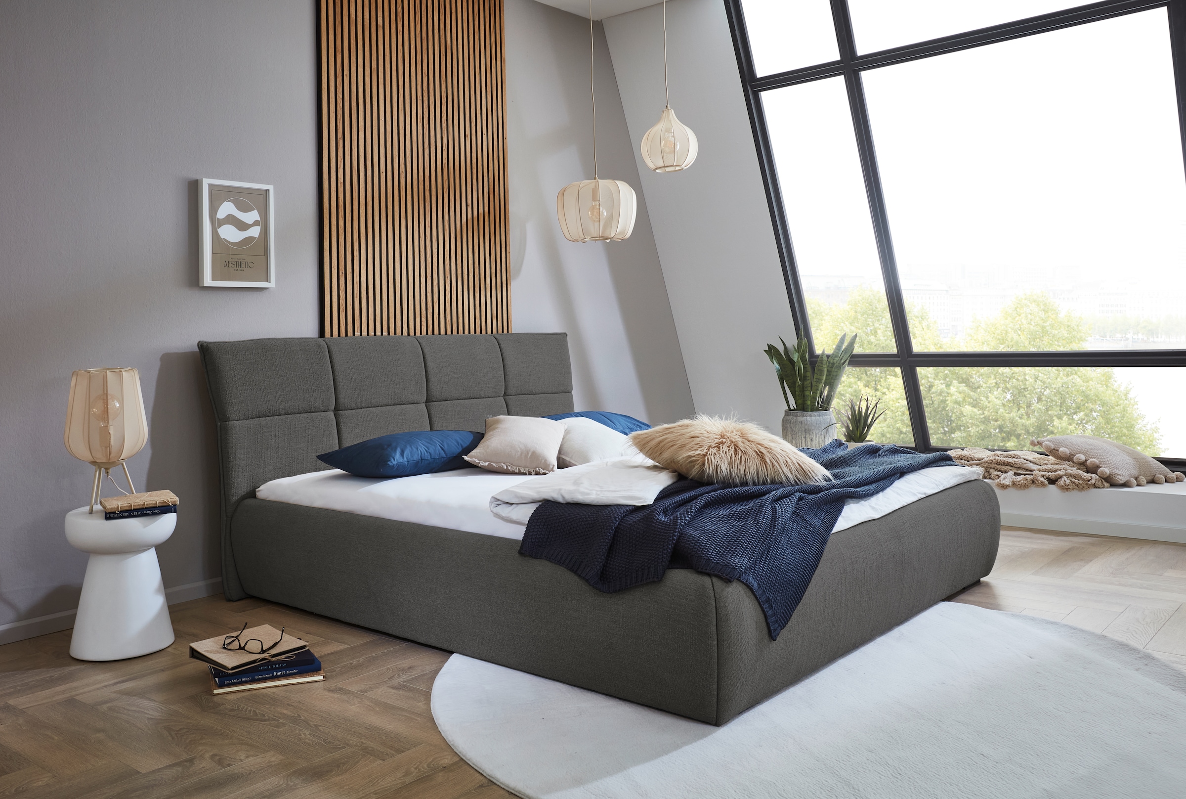 ATLANTIC home collection Polsterbett »Narin in verschiedenen Grössen« Polsterbett, Bezug mit Bouclé Charakter