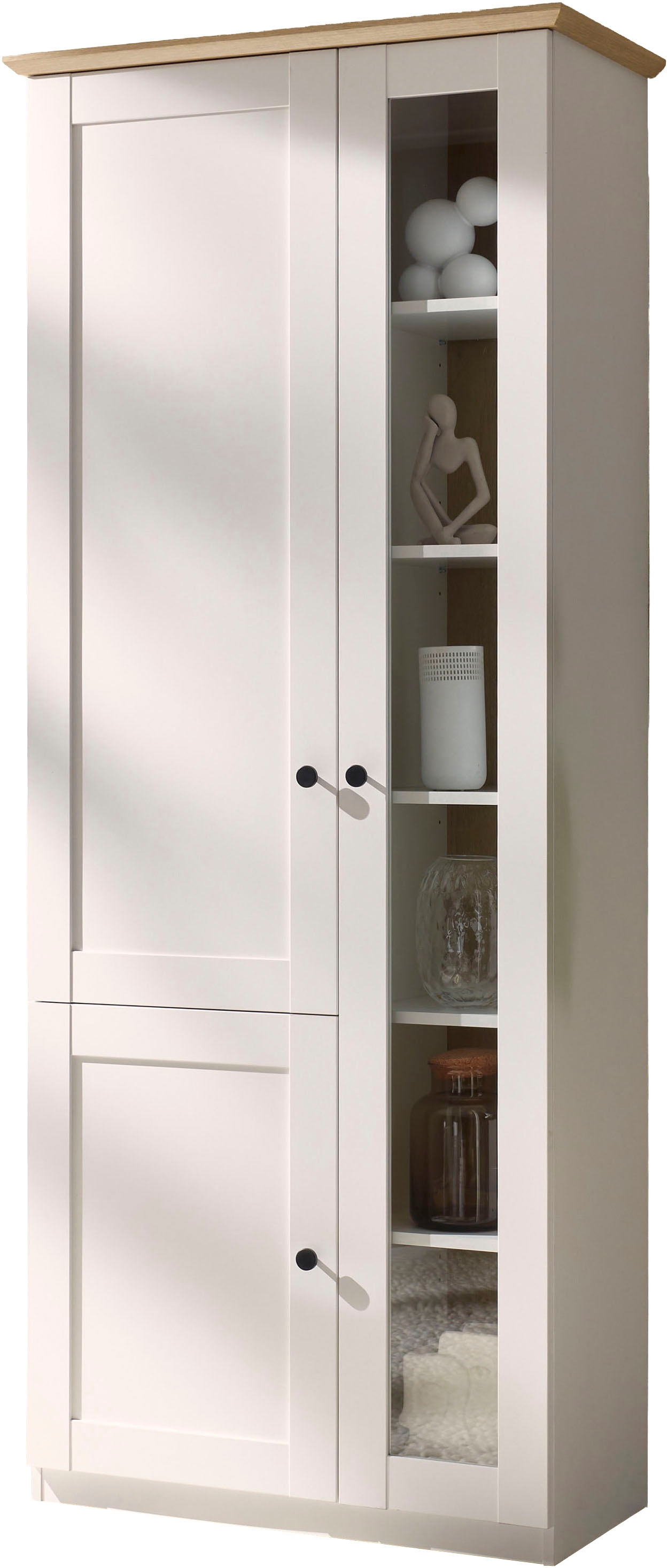 GOODproduct Vitrine »Brest, Standvitrine im Landhausstil, Glasvitrine, Vitrinenschrank« schwarze Metallgriffe, ausreichend Stauraum, Glastür, 203 cm hoch