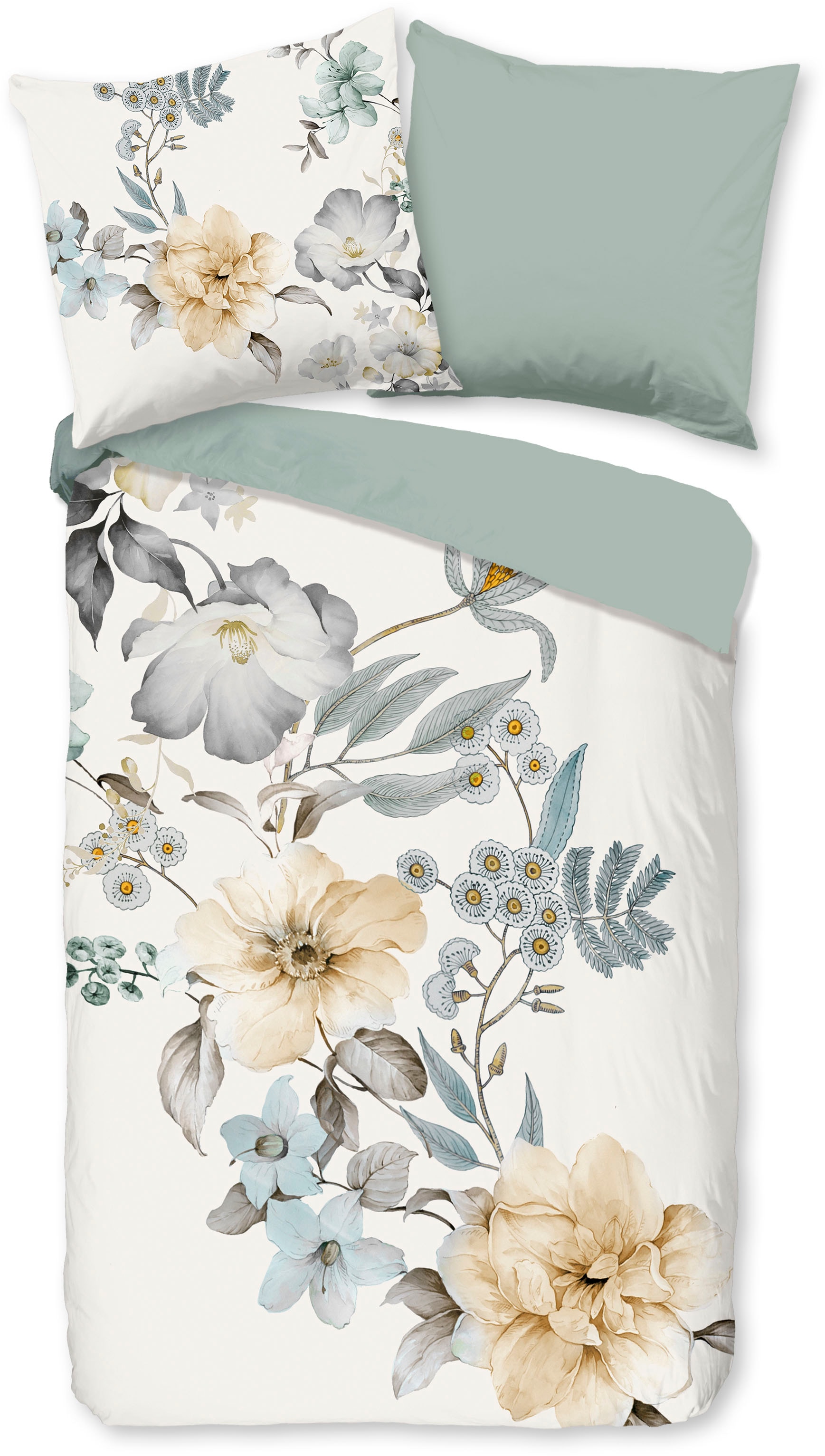 good morning Wendebettwäsche »Celina1«, Baumwolle, 135x200, Reissverschluss, Wendeoptik, Simple, Blumen, Grün