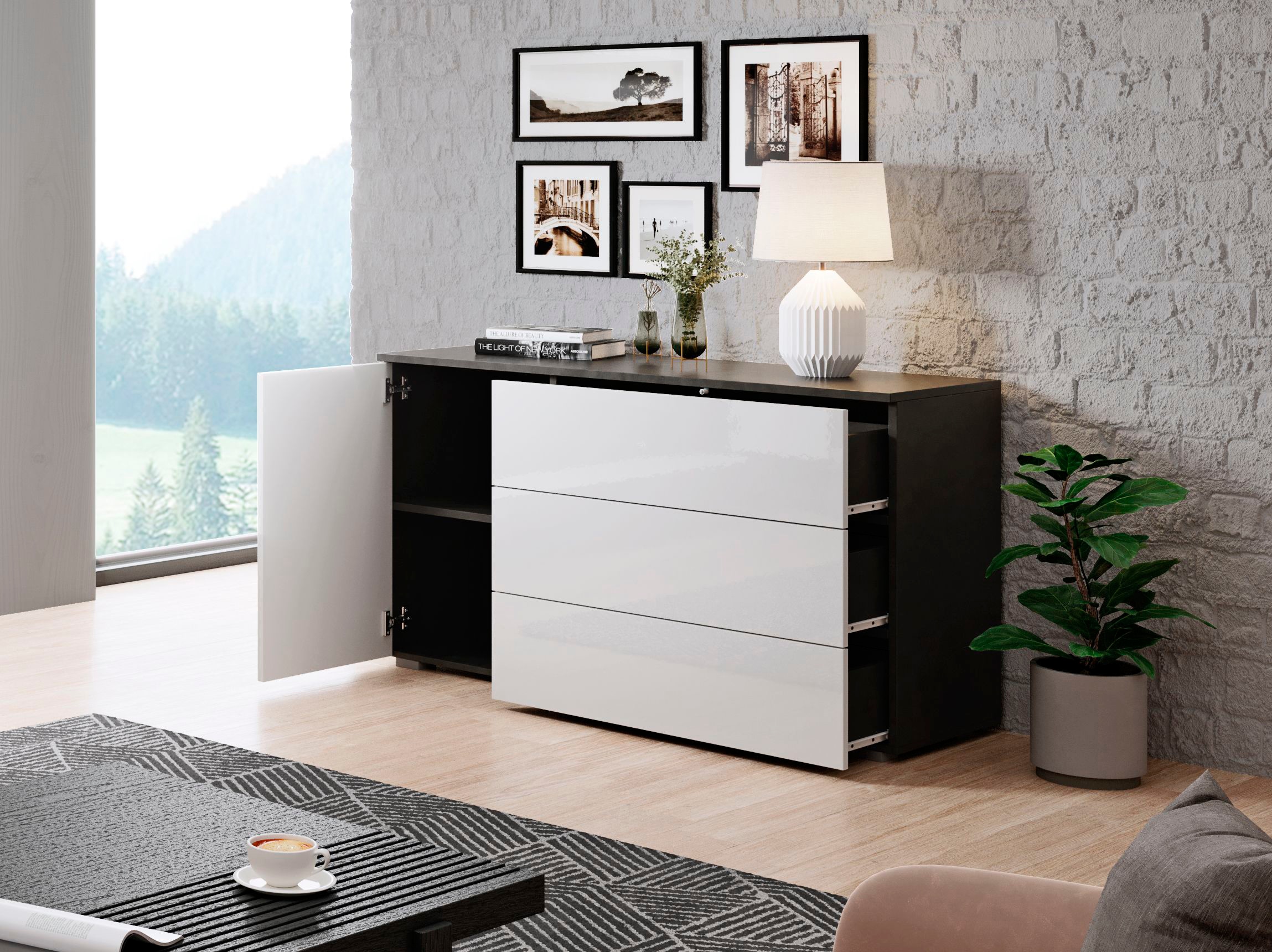 GOODproduct Buffet »PARIS« 1 cuis tlg. commode moderne sans poignées de 110 cm de large, polyvalente