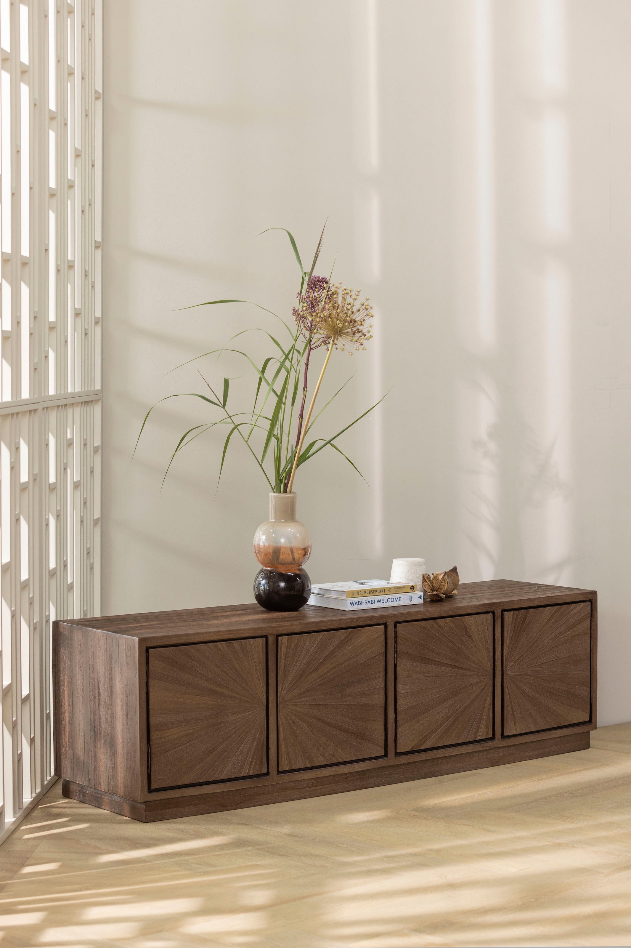 WOOOD Table basse »Sun mit 4 Türen und recyceltem Teakholz« Teck recyclé, bois dur tropical à grain droit