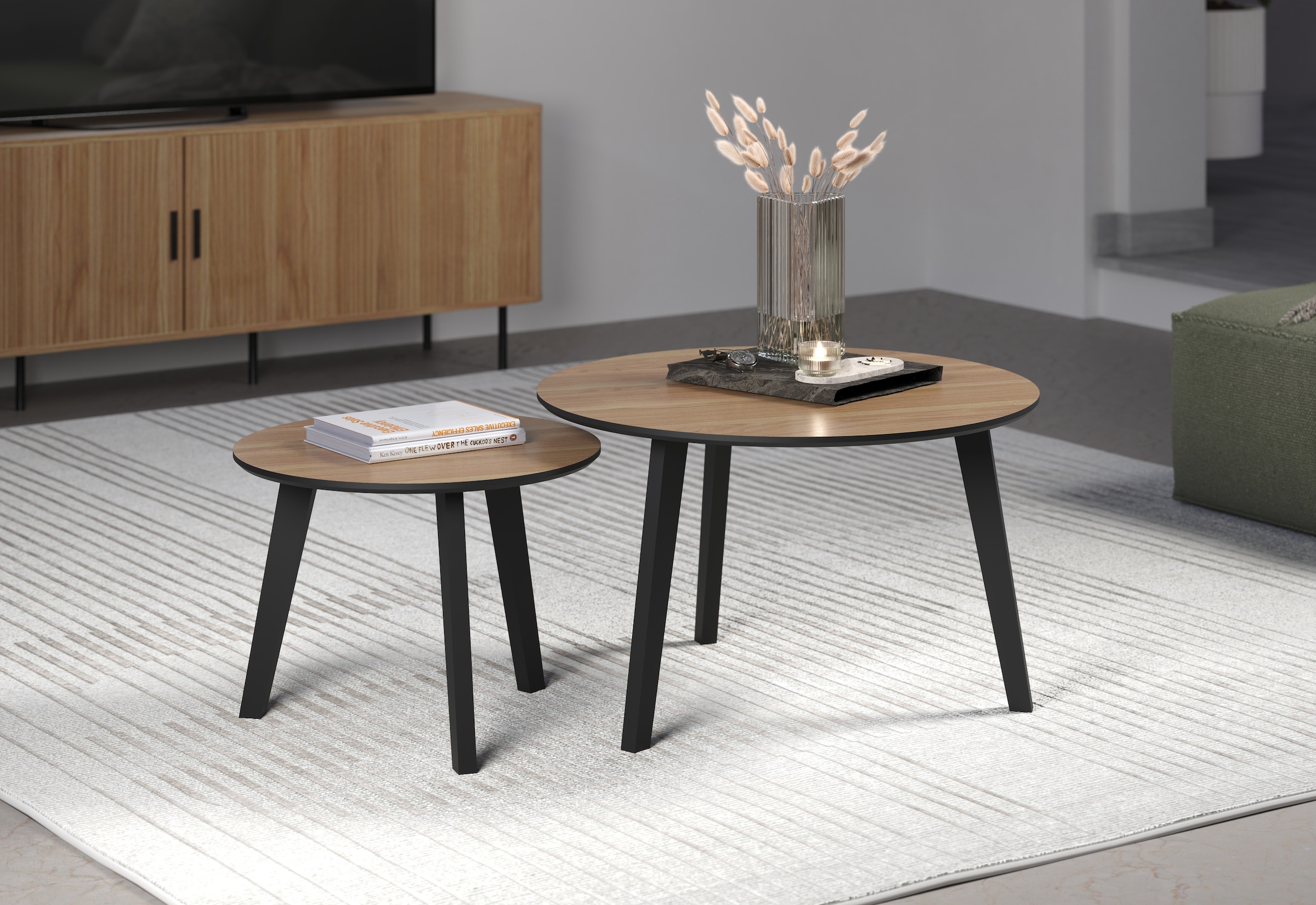 INOSIGN Couchtisch »Ronda«, (Set, 2 St.), Beistelltische mit Massivholzfüssen - Masse (B/T/H) 50-70/39-45/50-70 cm