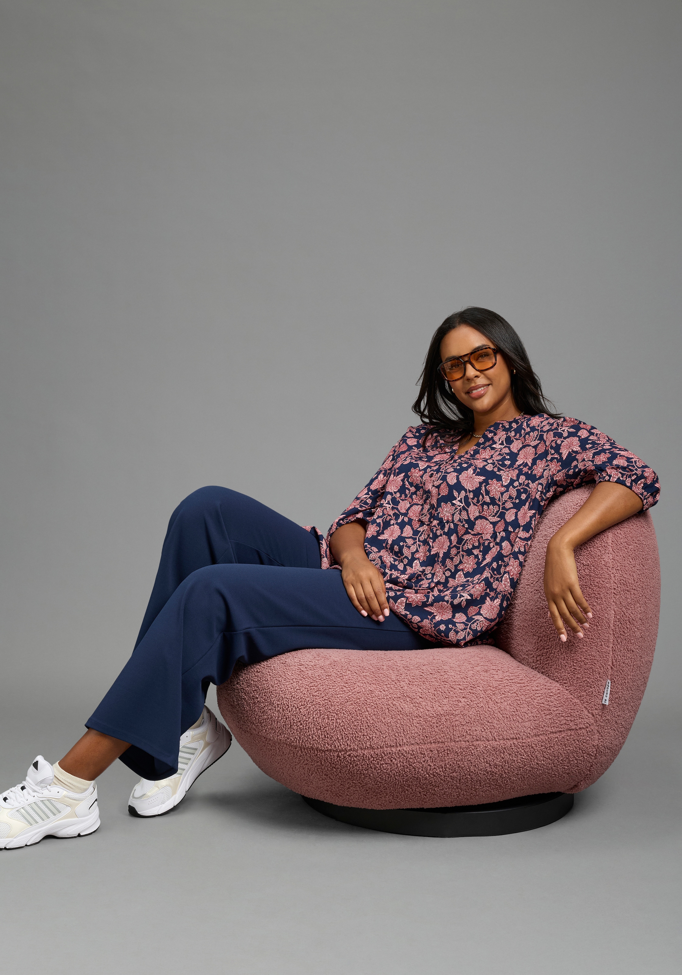 Laura Scott CURVE Longbluse »Grosse Grössen« gemusterte Optik, 3/4-Ärmel mit Gummizug, aus Viskose