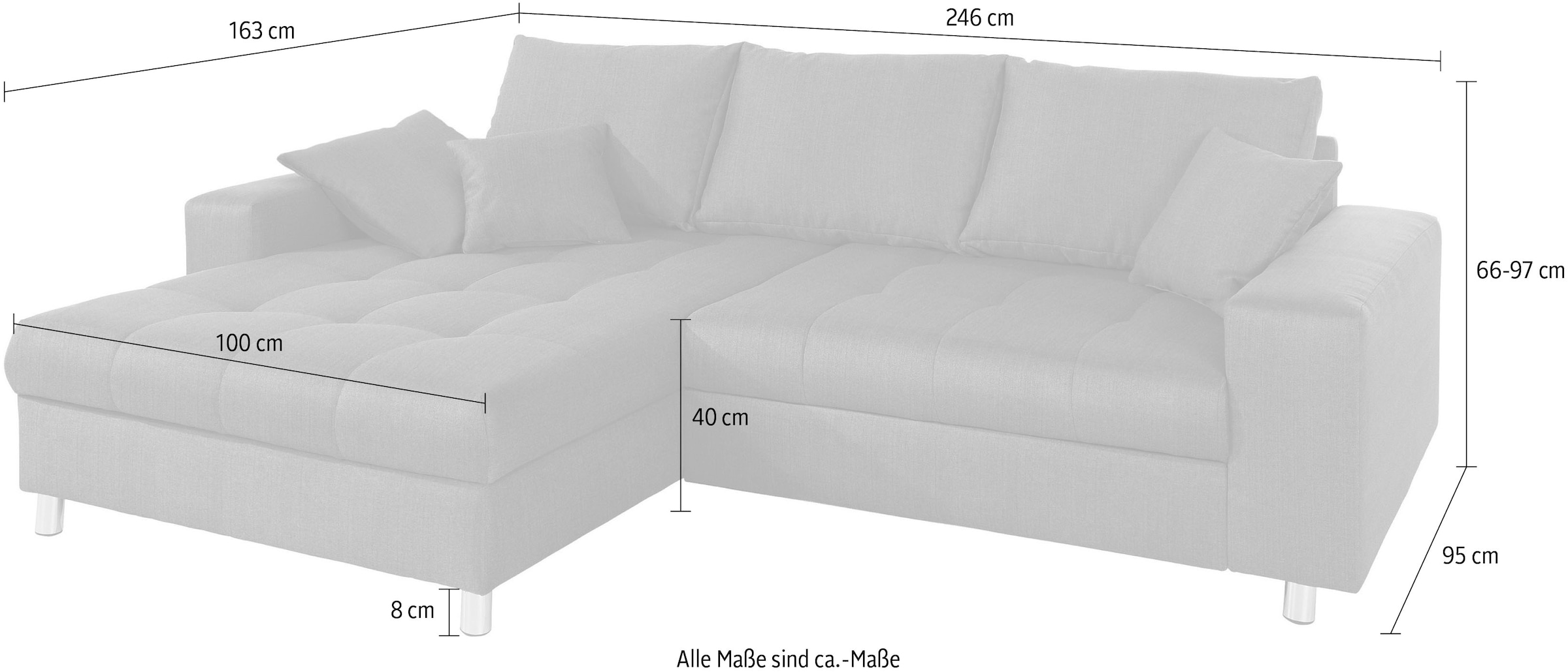 Mr. Couch Ecksofa »Tobi L-Form«, wahlweise mit Kaltschaum (140kg Belastung/Sitz), RGB-LED-Beleuchtung
