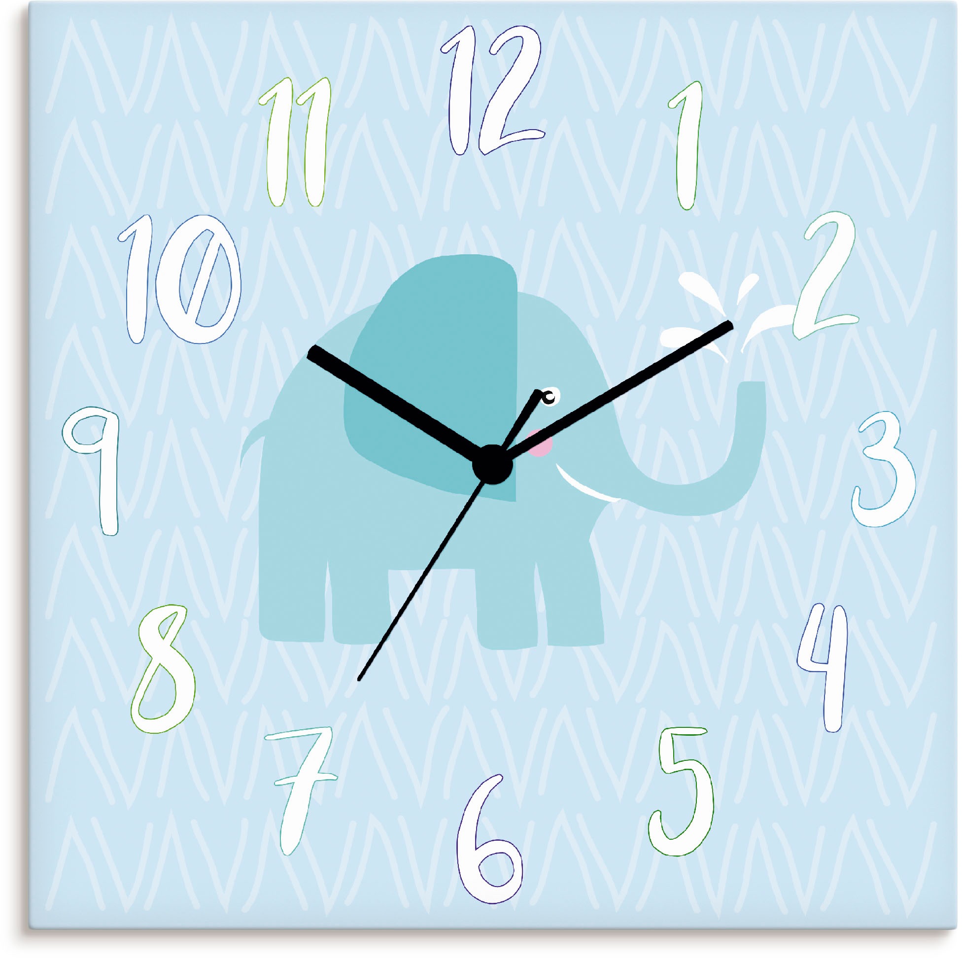 Image of Artland Wanduhr »Elefant auf blau«, lautlos, ohne Tickgeräusche, nicht tickend, geräuschlos - wählbar: Funkuhr o. Quarzuhr, moderne Uhr für Wohnzimmer, Küche etc. - Stil: modern bei Ackermann Versand Schweiz