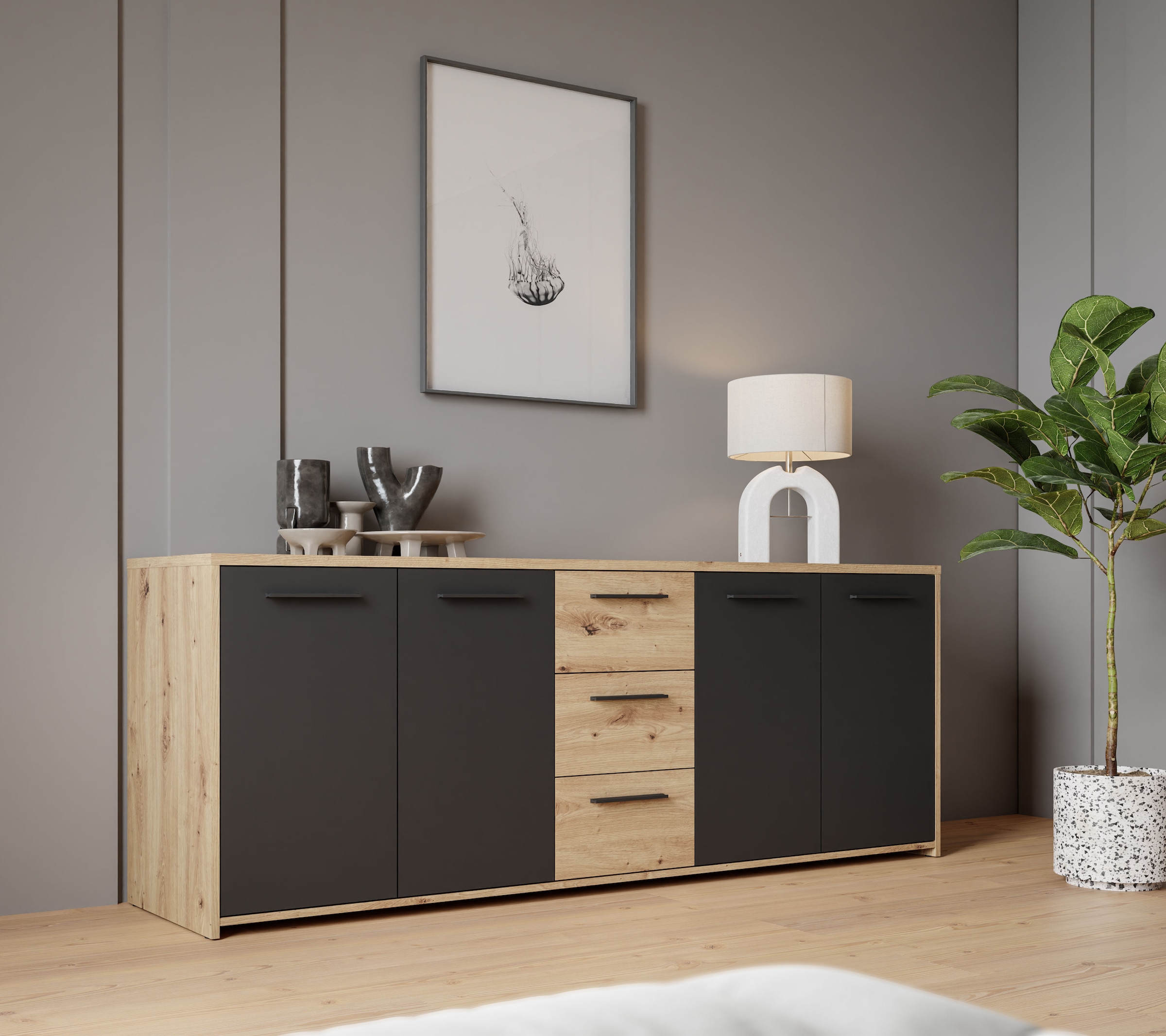 Image of FORTE Sideboard "Sideboard, 180 cm Breit, 3 Schubkästen, viel Platz" B/H/T 179/74,1/42 cm viel Stauraum