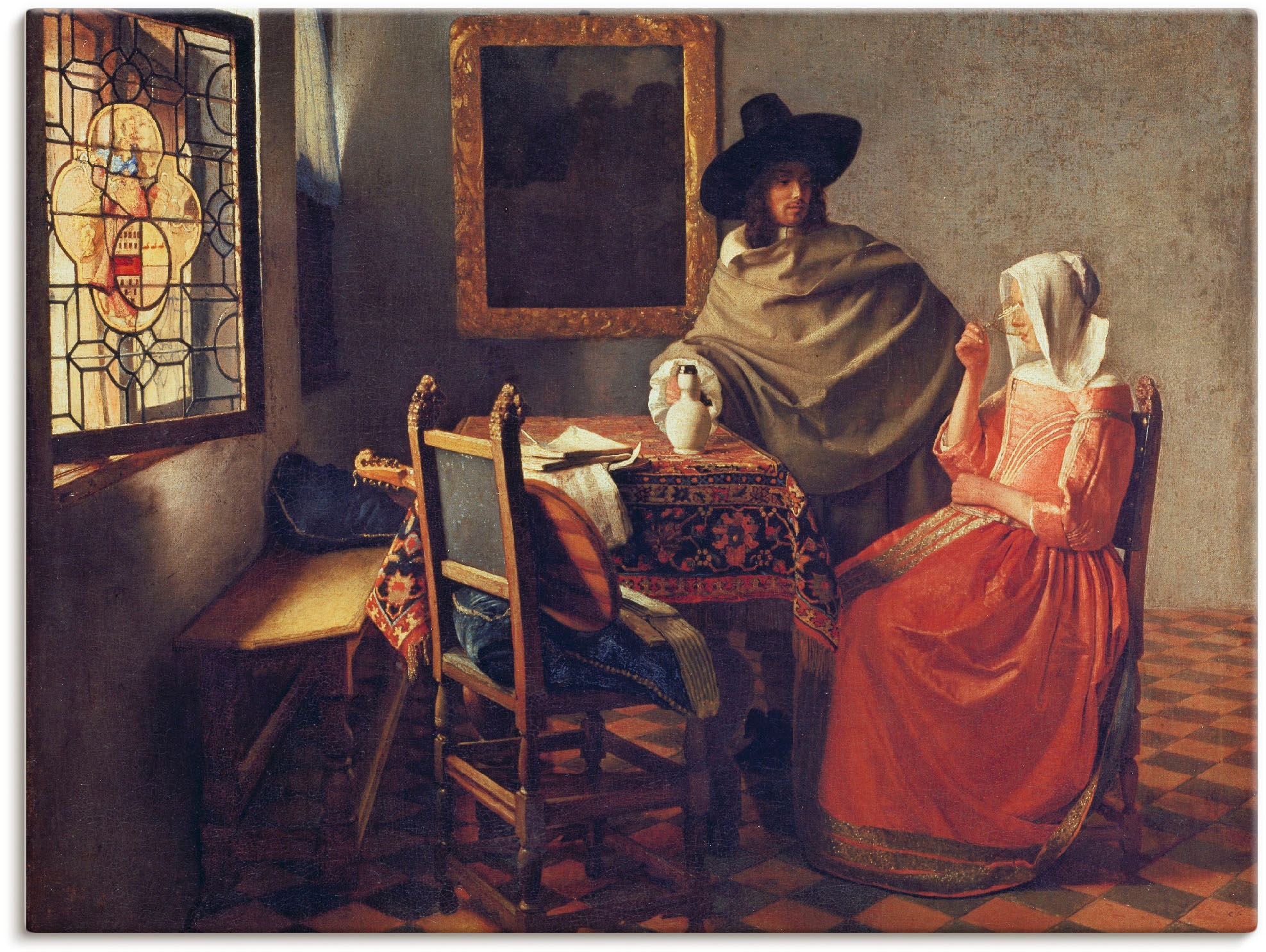 Image of Artland Leinwandbild "Das Glas Wein. Um 1660/61" Paar 1 Stk. tlg. auf Holzrahmen gespannt