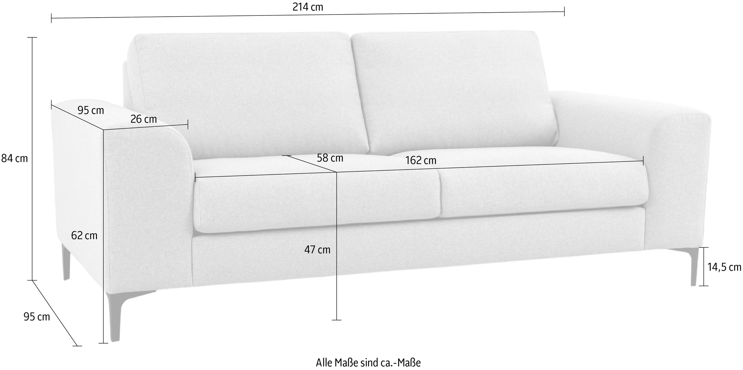 GOODproduct 2,5-Sitzer »Henry, Kompaktsofa, Breite 214 cm« mit Metallbeinen, Wellenunterfederung, wasserabweisender Stoff