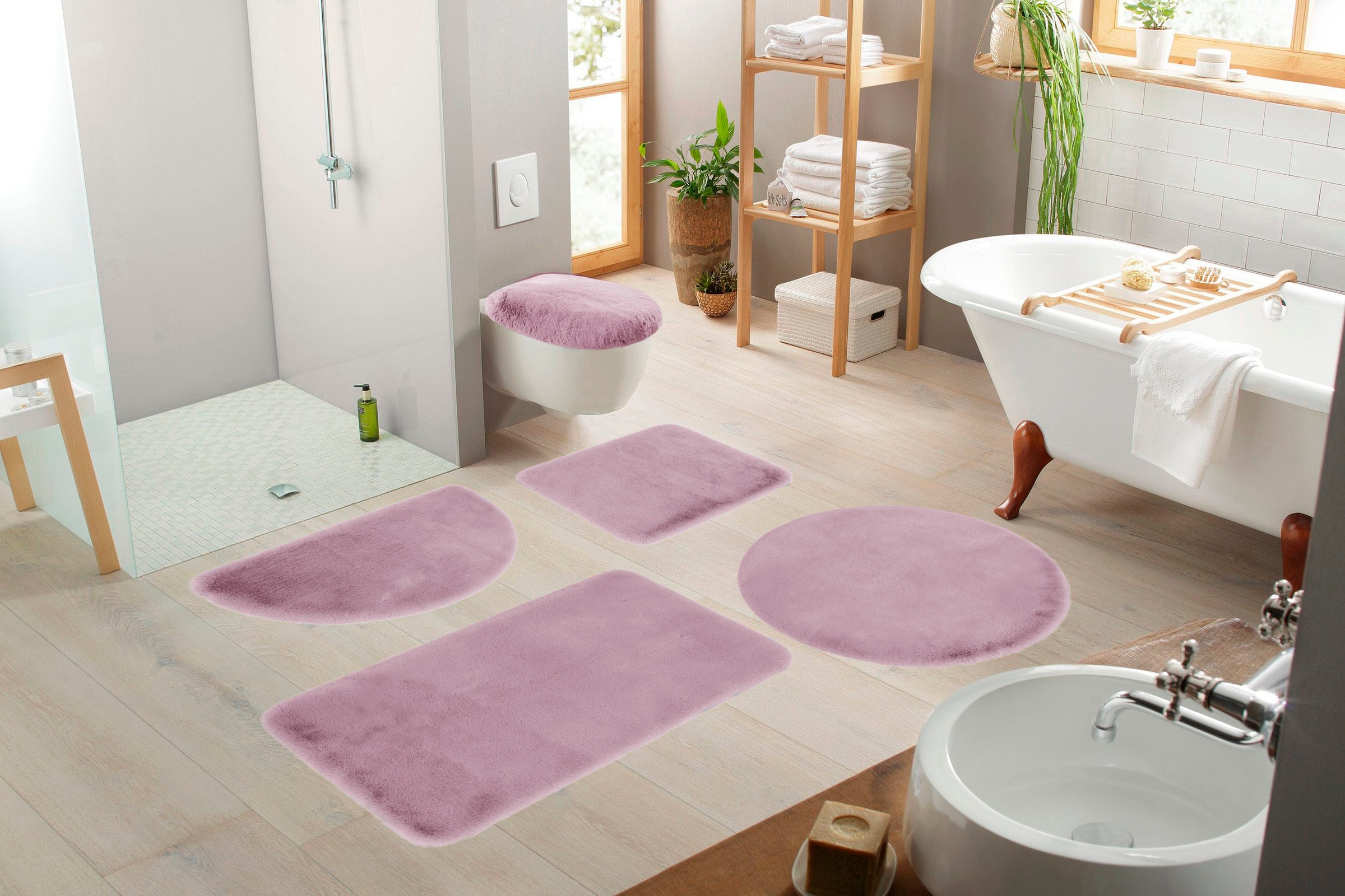 my home Badematte »Rabbit Badematten, Badvorleger, Badezimmer Teppich«, rutschhemmend beschichtet, strapazierfähig-fussbodenheizungsgeeignet-schnell trocknend, Kaninchenfell-Haptik, Badteppich, rechteckig, rund & als 3-tlg. Set