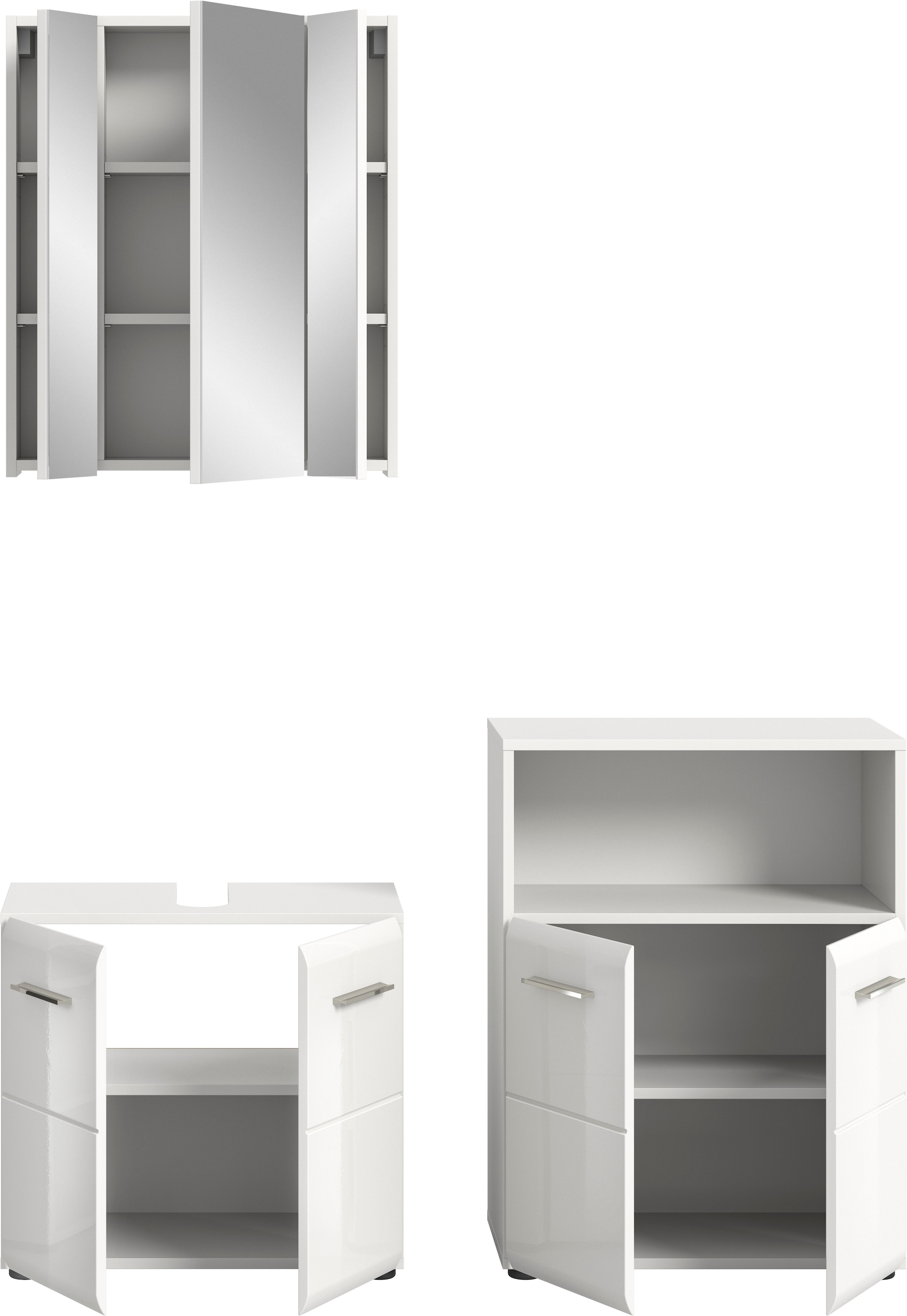 INOSIGN Badmöbel-Set »FLORENZ, TOPSELLER!, 3-teilige Badkombination, hochwertige MDF-Front« Set, best. aus: Waschbeckenunterschrank, Spiegelschrank, Midischrank breit, 