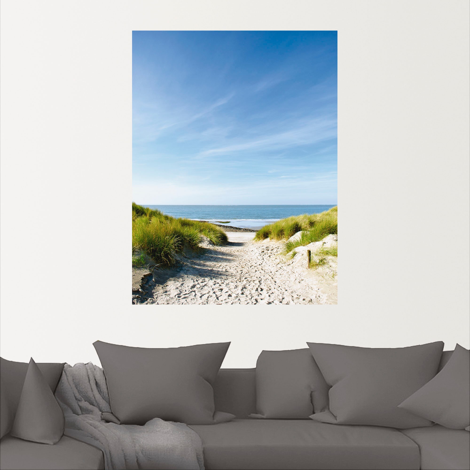 Artland Wandbild »Strand mit kaufen oder in Weg jetzt Poster Alubild, Grössen Wandaufkleber als Sanddünen St.), Leinwandbild, versch. Strand, See«, (1 zur und