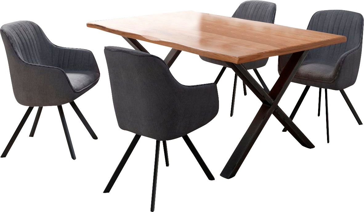 Image of Homexperts Essgruppe »Lesley + Carlo«, (Set, 5-tlg oder 7tlg.), Baumkantentisch, Breite 160 oder 200cm und 4 oder 6 Polsterstühlen mit Drehfunktion, Bezug in Cordstoff bei Ackermann Versand Schweiz