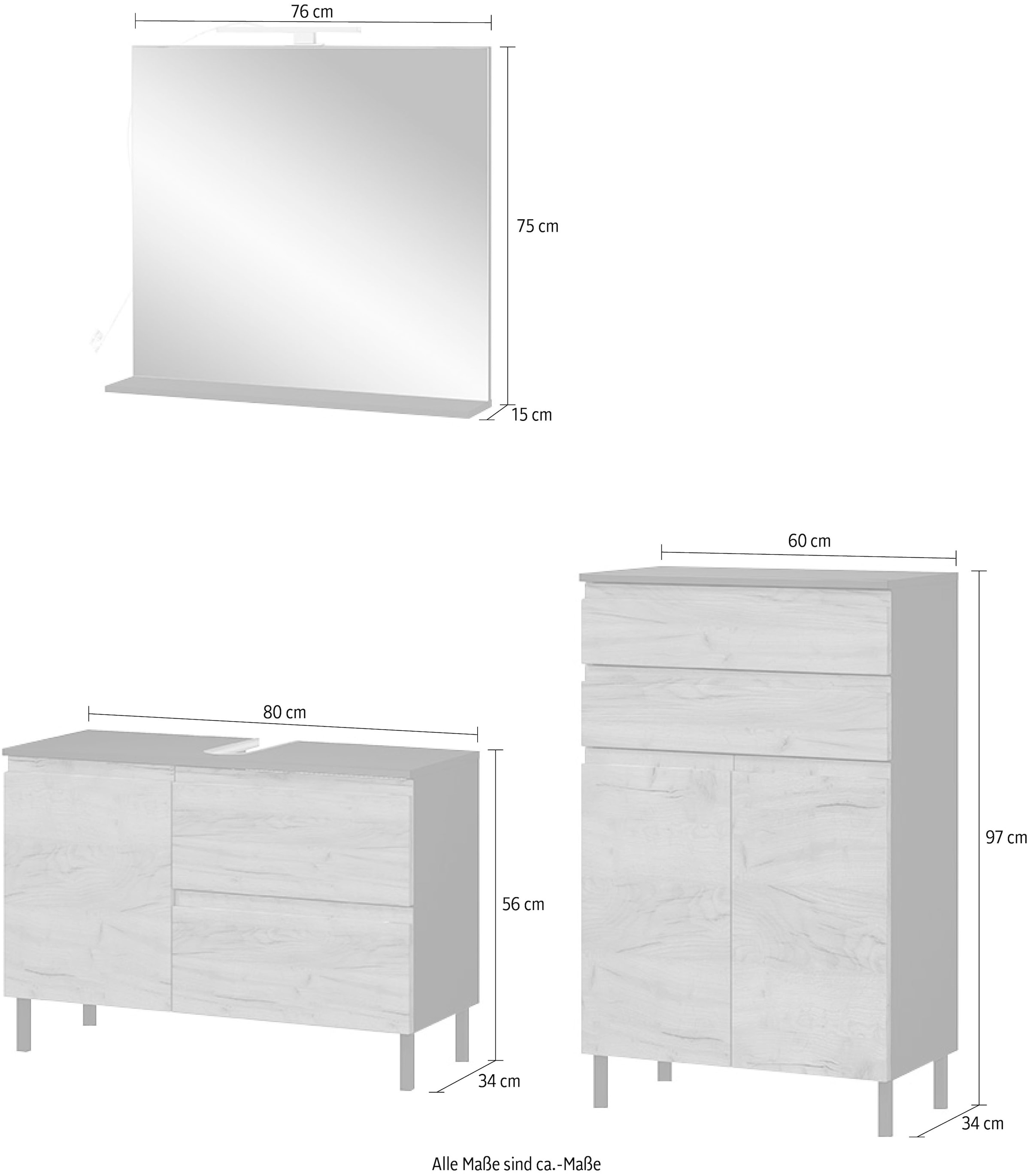 GERMANIA Badmöbel-Set »Scantic«, (Set, St.), inkl. Badkommode, günstig kaufen Waschbeckenunterschrank, 3 aus Spiegel, Beleuchtung