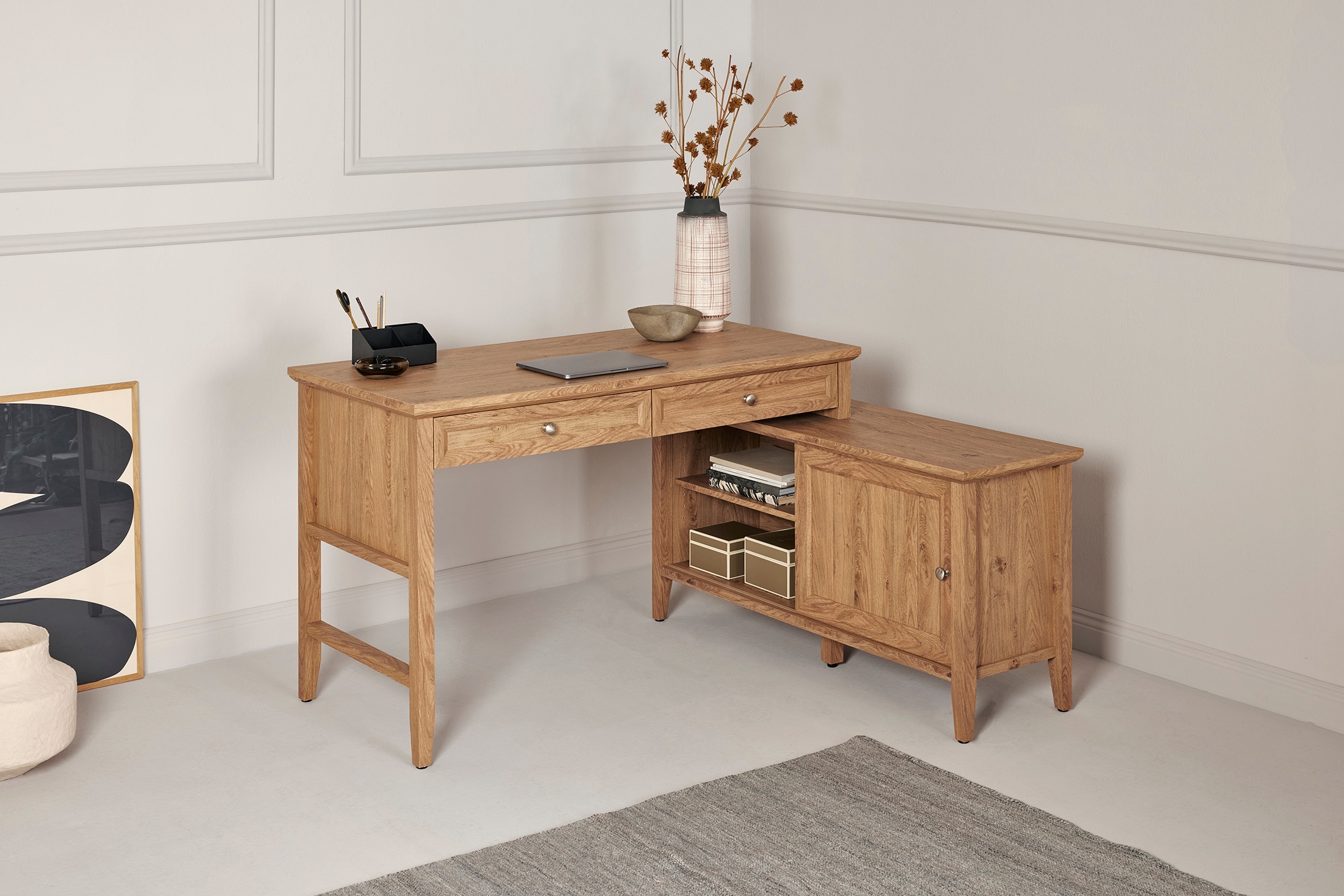Jahnke Bureau d'angle »CLASSIC C 145 E« montage réversible, avec porte coulissante, dimensions 144,9 x 120 cm