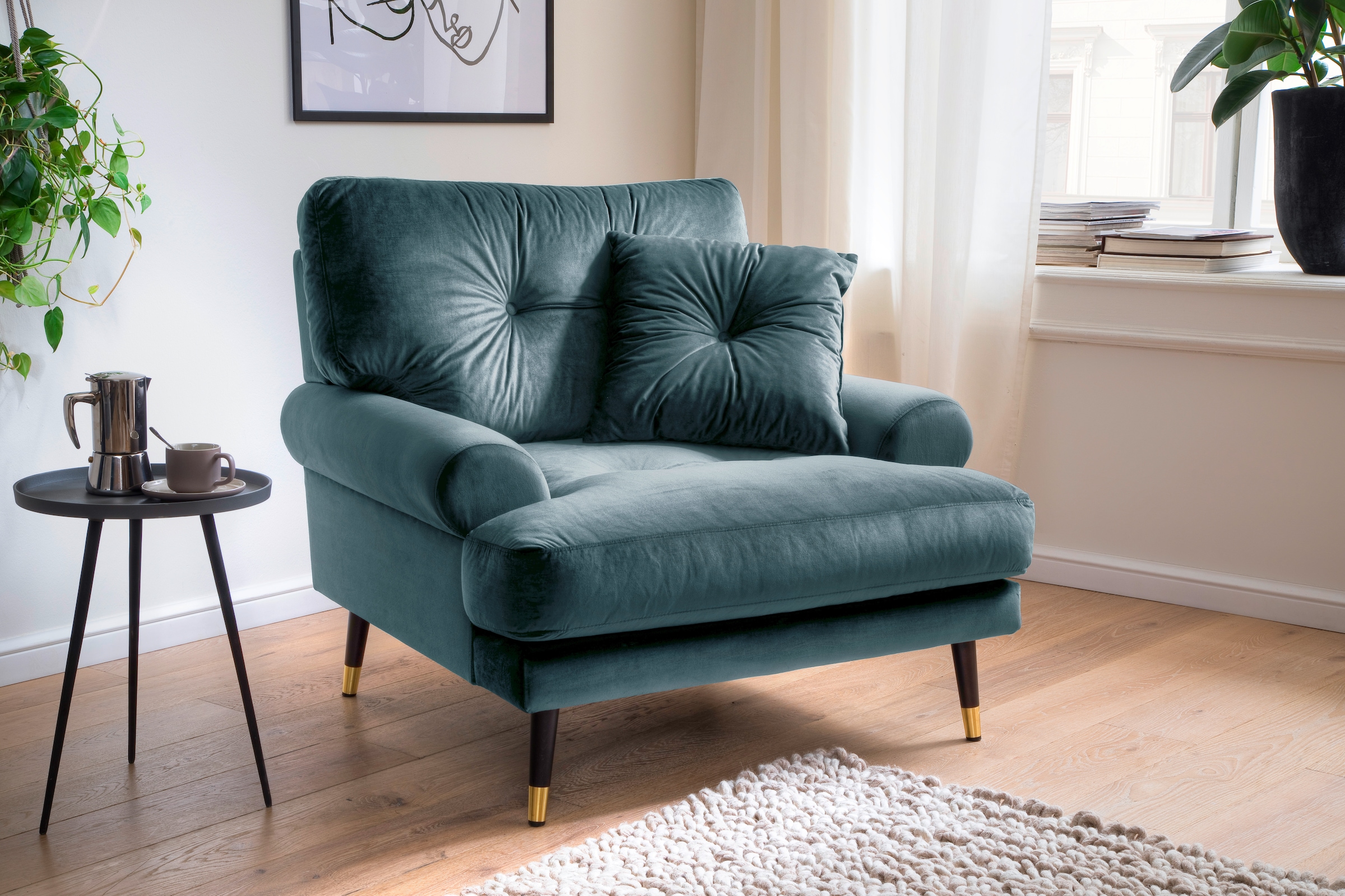 Trends by HG Fauteuil lounge »TOKIO« in Microfaser mit hochwertigem Holz/Metallfuss