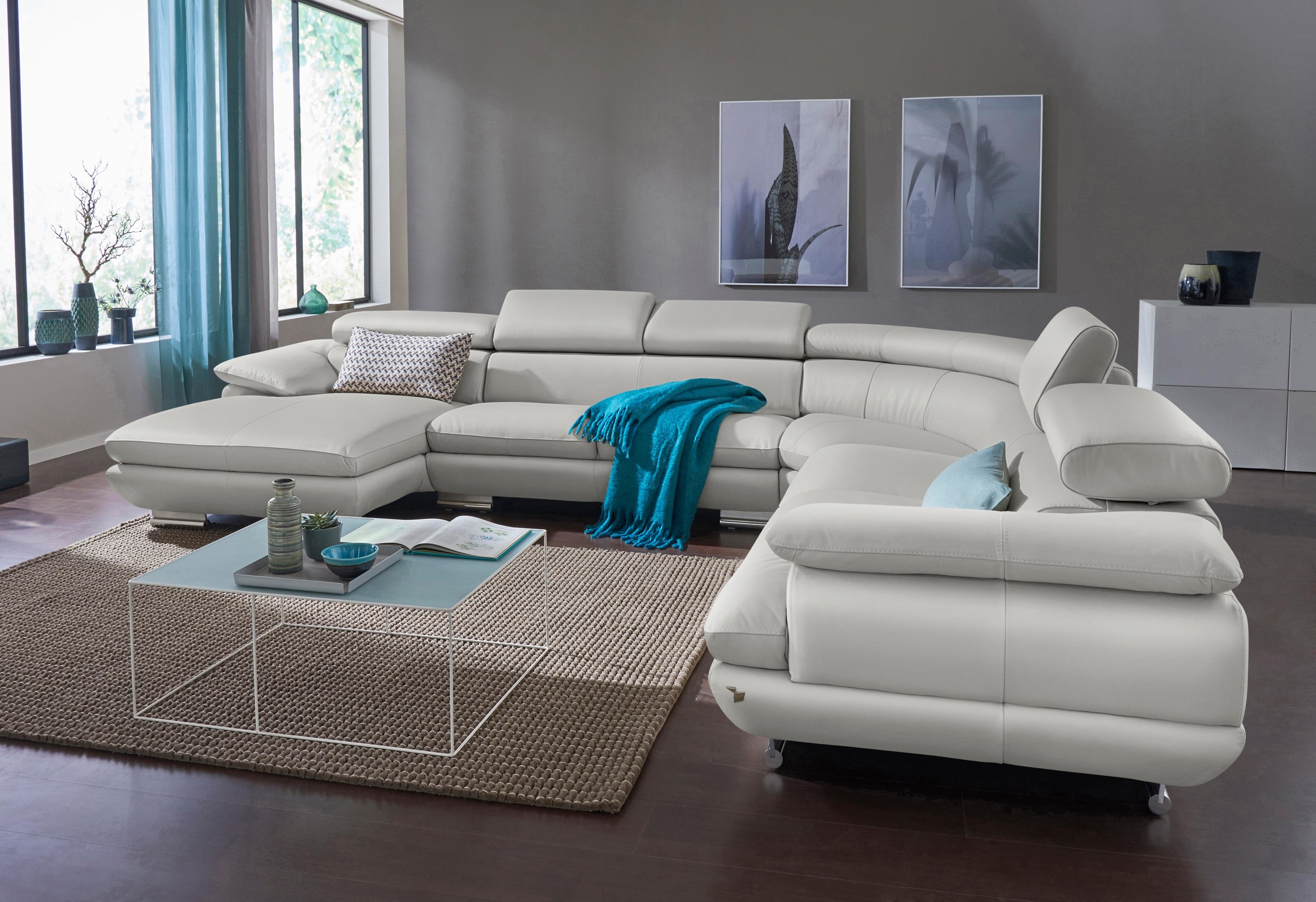 CALIA ITALIA Wohnlandschaft »Magic, italienisches Sofa zum Träumen, erstklassiger Sitzkomfort«, verstellbaren Kopfstützen zum Relaxen, in 2 Lederqualitäten, U-Form