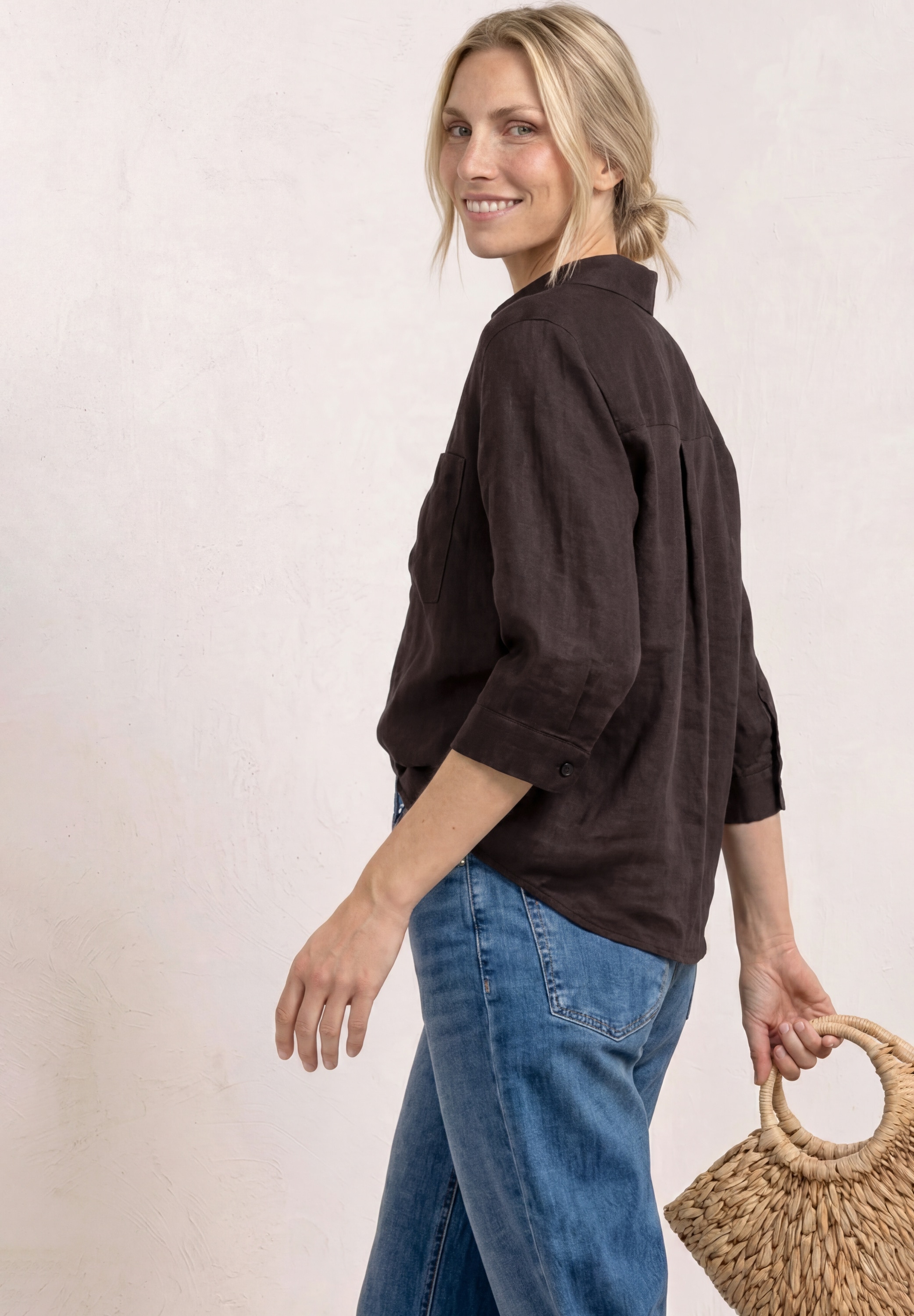 STREET ONE Shirtbluse 3/4-Arm Sommerbluse aus Leinen