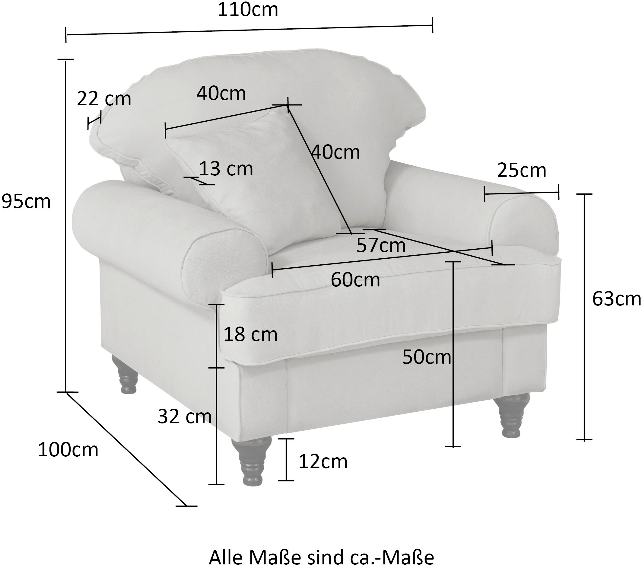 GOODproduct Fauteuil »Westminster mit hochwertigem Microfaserbezug, in 5 Farben verfügbar« rembourrage à ressorts, pied tourné, coussin décoratif inclus