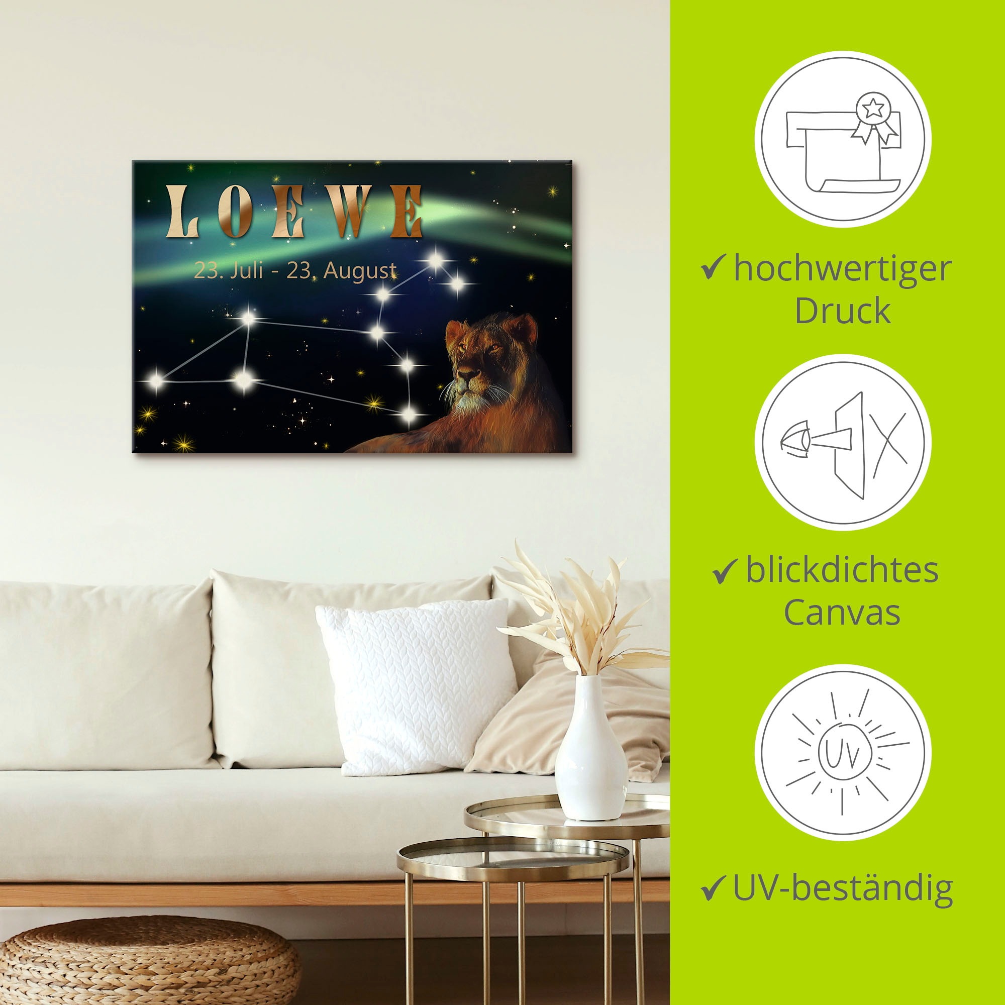 Artland Wandbild »Sternzeichen - Löwe«, Bilder von Sternzeichen, (1 St.), als Leinwandbild, Poster, Wandaufkleber in verschied. Grössen