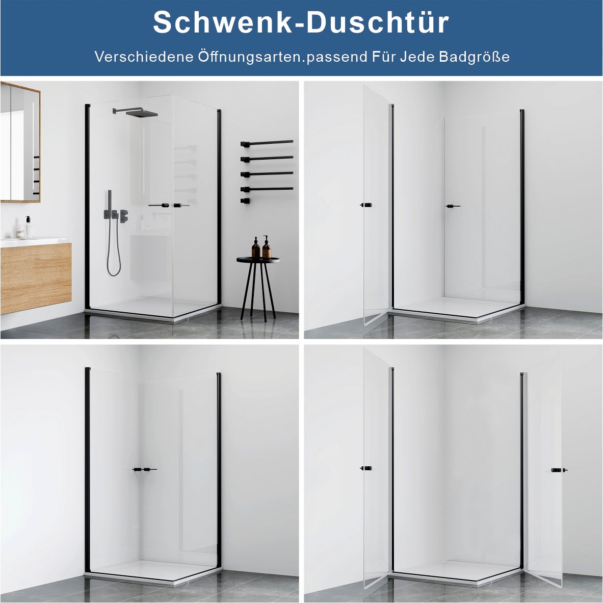 welltime Douche d'angle »Firenze« design sans cadre avec poignées extravagantes, 6mm ESG