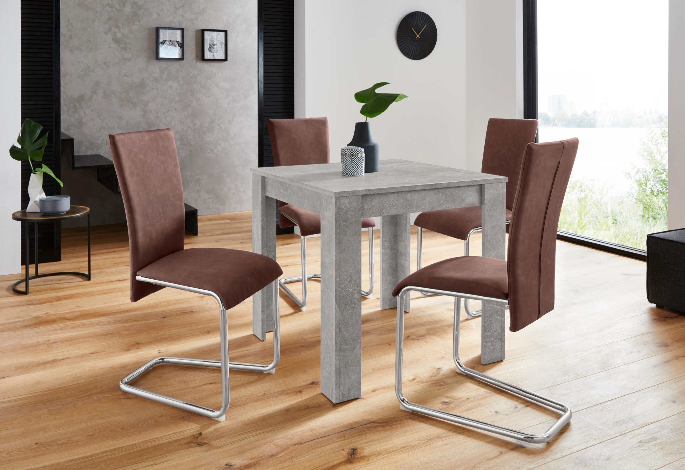 Image of Homexperts Essgruppe »Nick1-Mulan«, (Set, 5 tlg.), Tisch in Beton-Optik, Breite 80 cm bei Ackermann Versand Schweiz