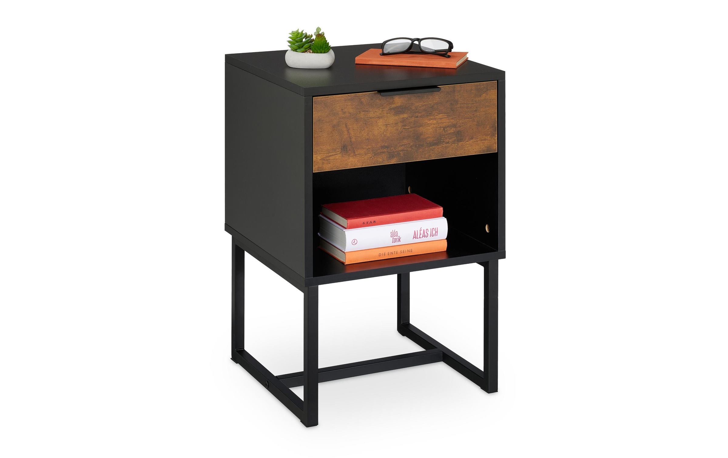 Image of relaxdays Nachttisch "60.5 x 40 x 41.5 cm" Nachtschränkchen im Industrial-Design