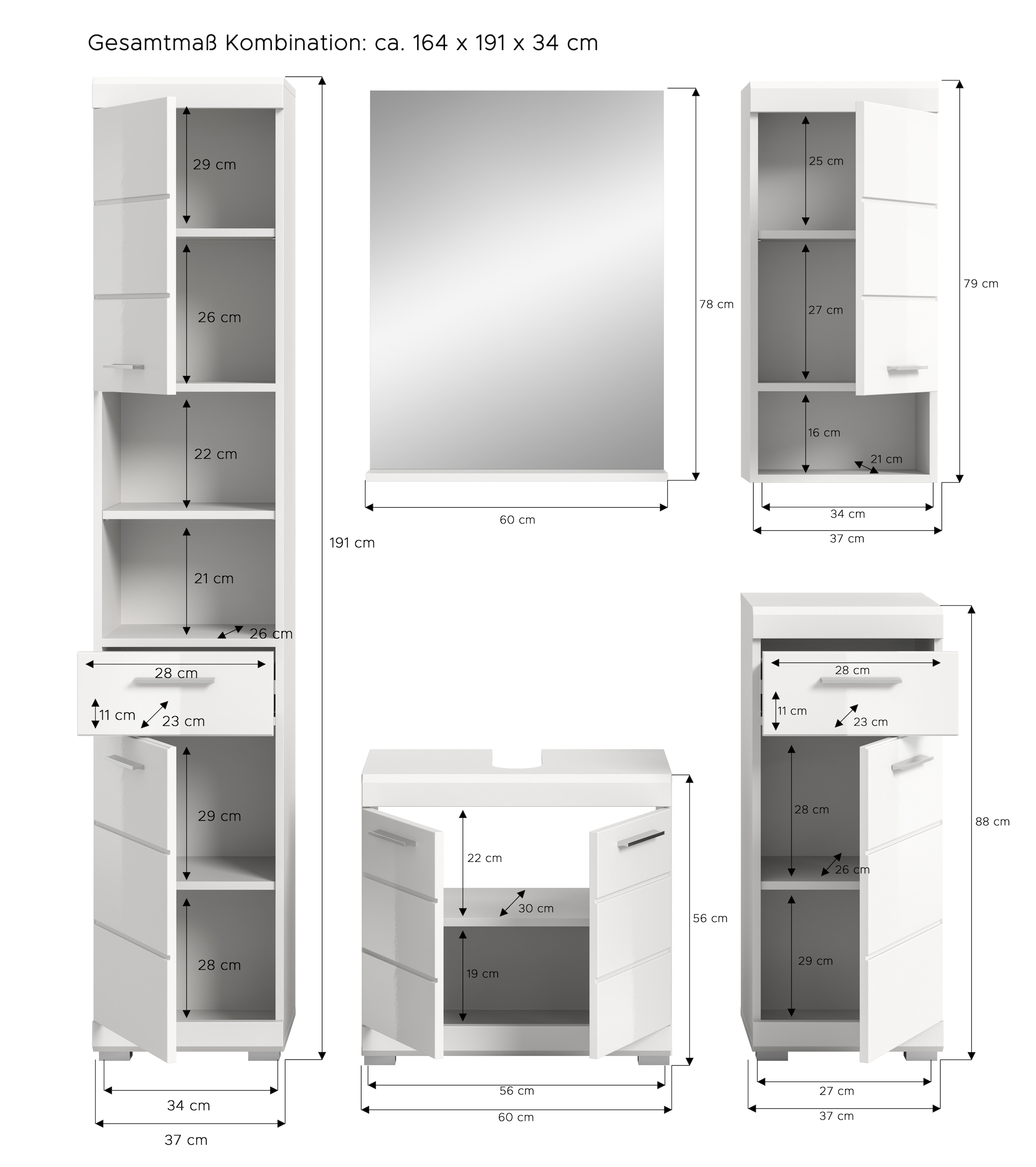 INOSIGN Badmöbel-Set »Siena, 5 teilig, bestehend aus:« Set, TOPSELLER!, 5 Stk. tlg.