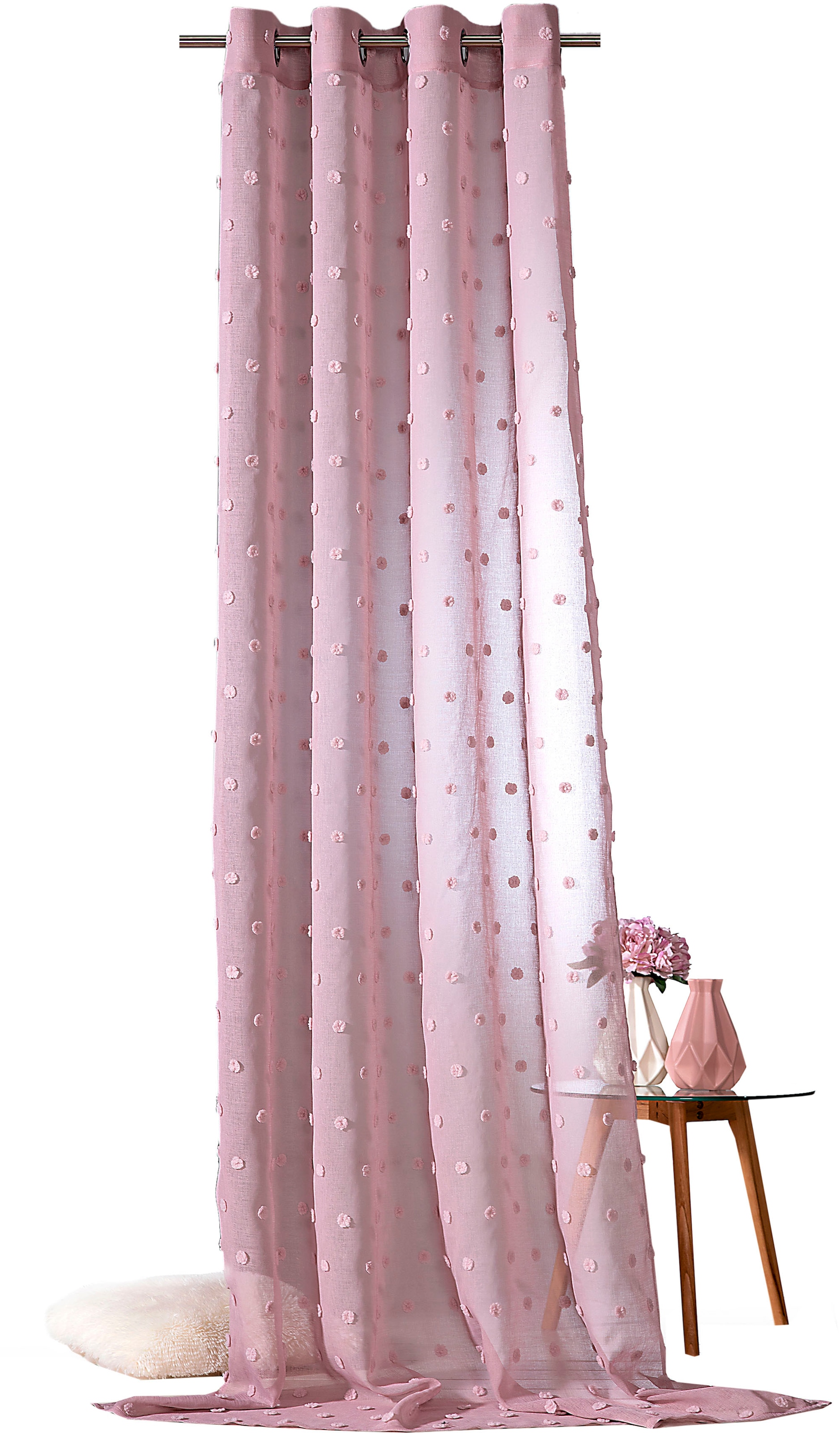 Image of Weckbrodt Gardine "Julina" Ösen 1 Stk. tlg. Leinen-Optik, transparent, mit Pompoms, Gardine, Store