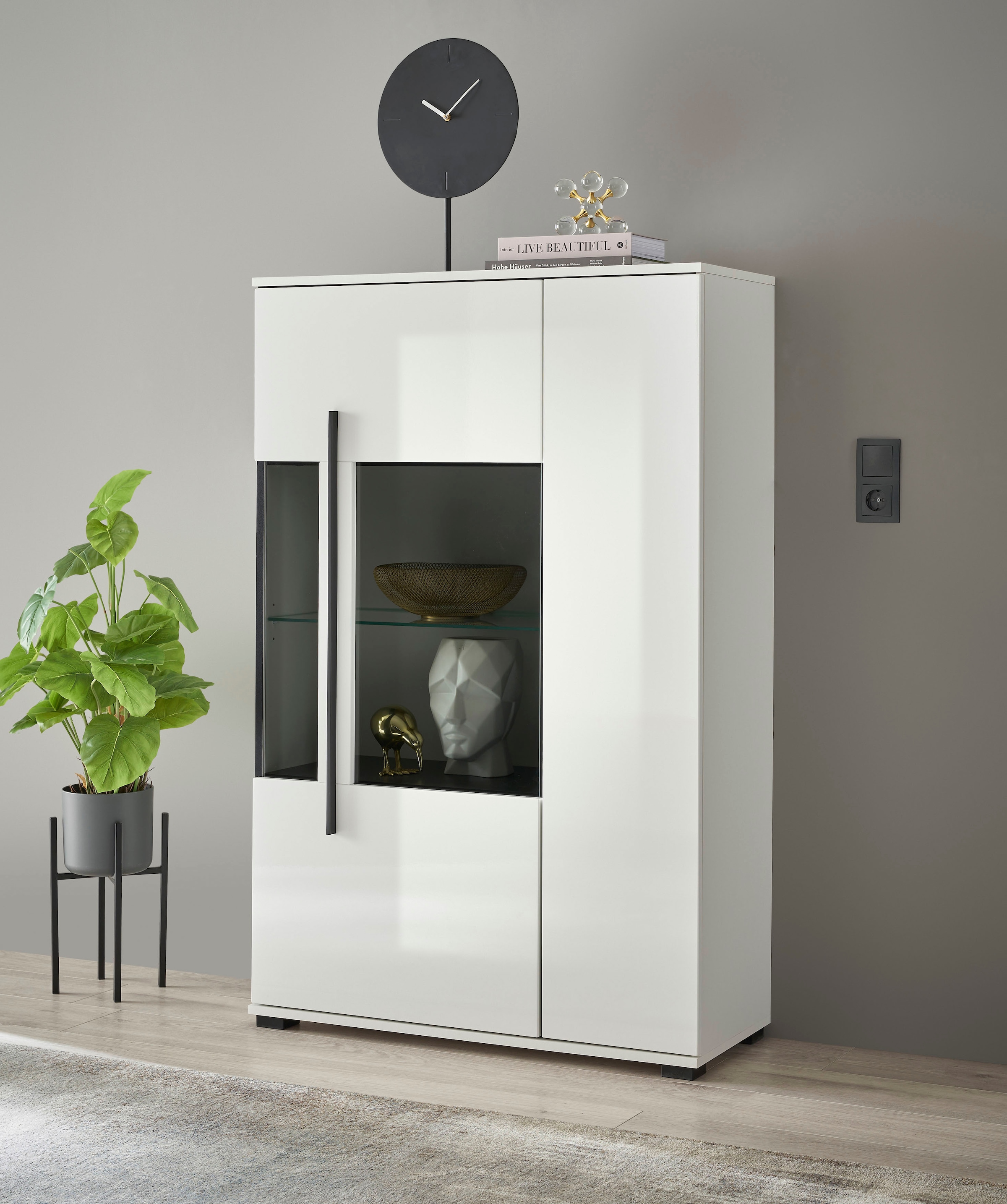 INOSIGN Wohnwand »Cantara, moderne Anbauwand, Wohnzimmer-Set, in Eiche Evoke oder Weiss«, (Set), enthält zwei Vitrinen, ein Lowboard und ein Wandboard