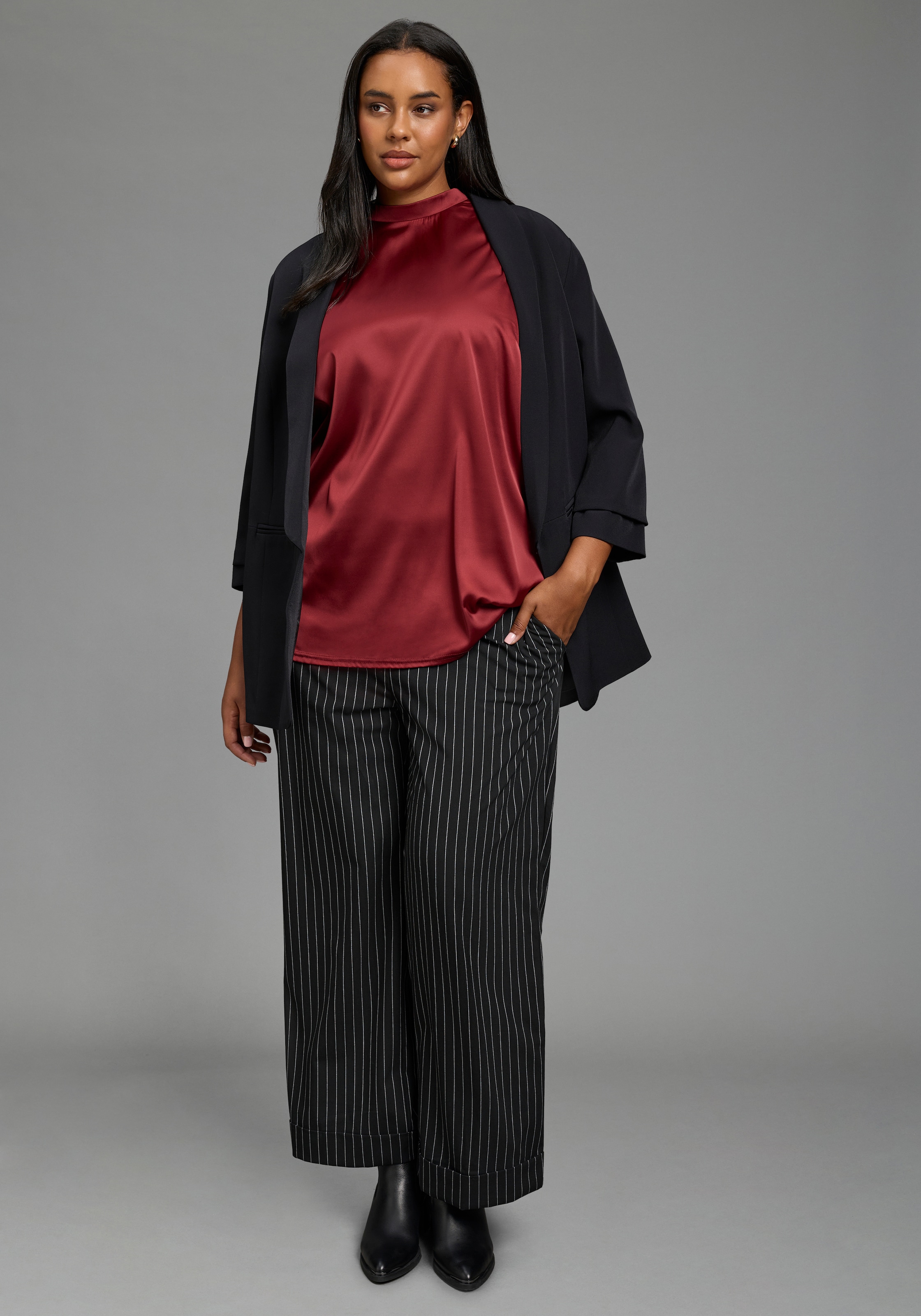 Laura Scott CURVE Top chemisier »Grosse Grössen« en ligne A, en satin et jersey, sans manches, longueur couvrant les hanches
