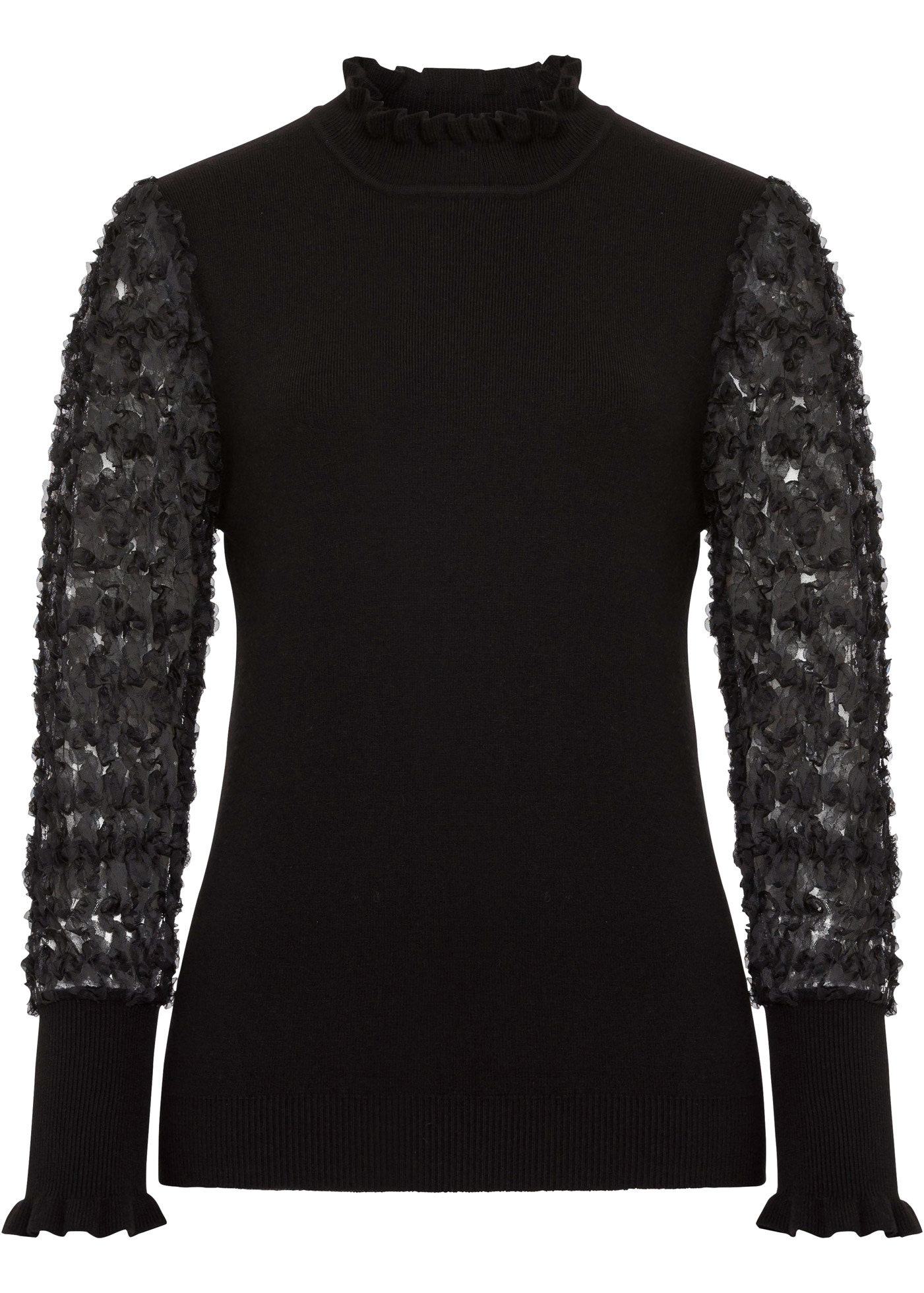 bonprix Pull à col montant »Rollkragenpullover aus fliessendem Viskose-Mix« mélange viscose, col et manches à bord ondulé, manches transparentes