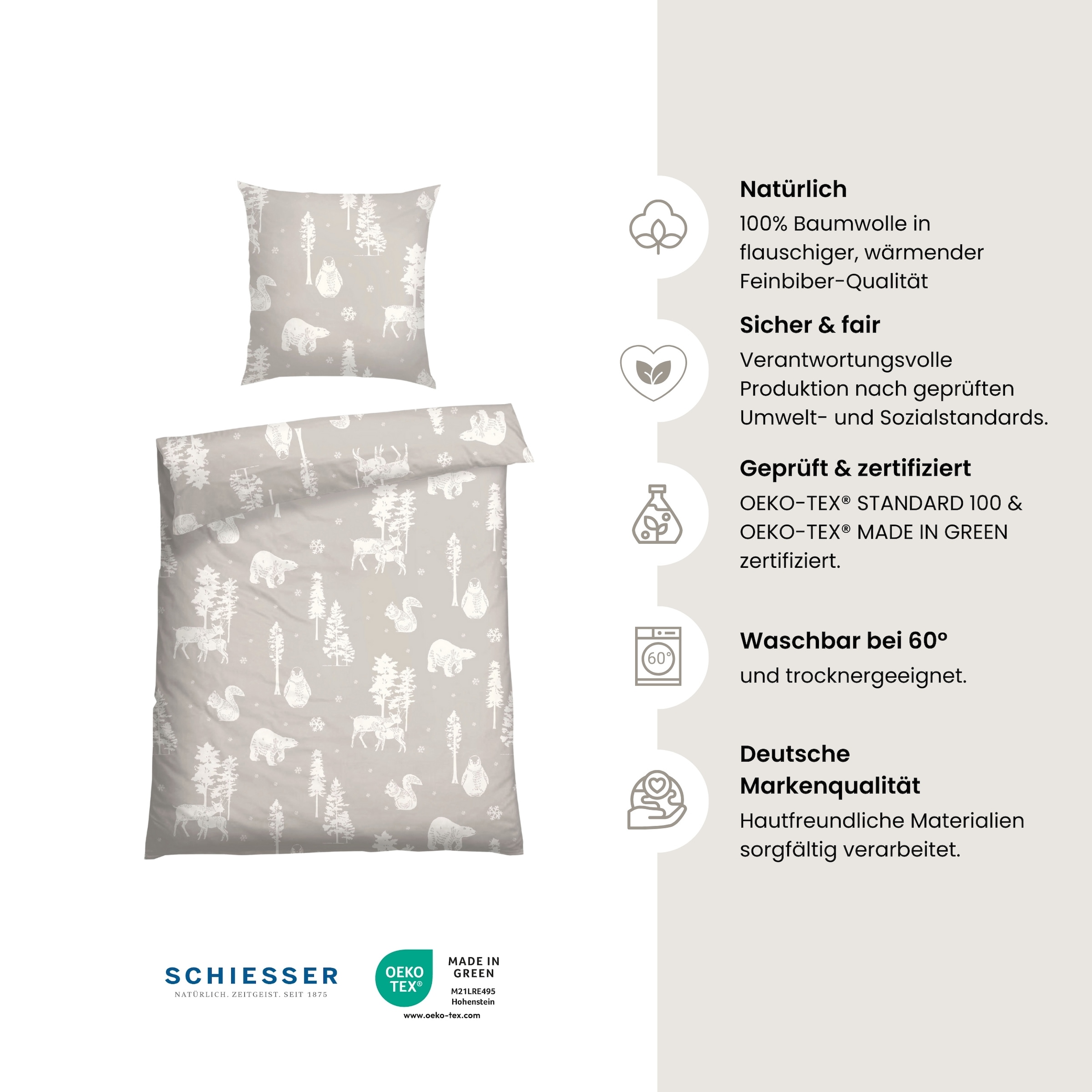 Schiesser Bettwäsche »Nordic aus weichem Baumwollflanell mit nordischem Muster« 2 Stk. Made in Green