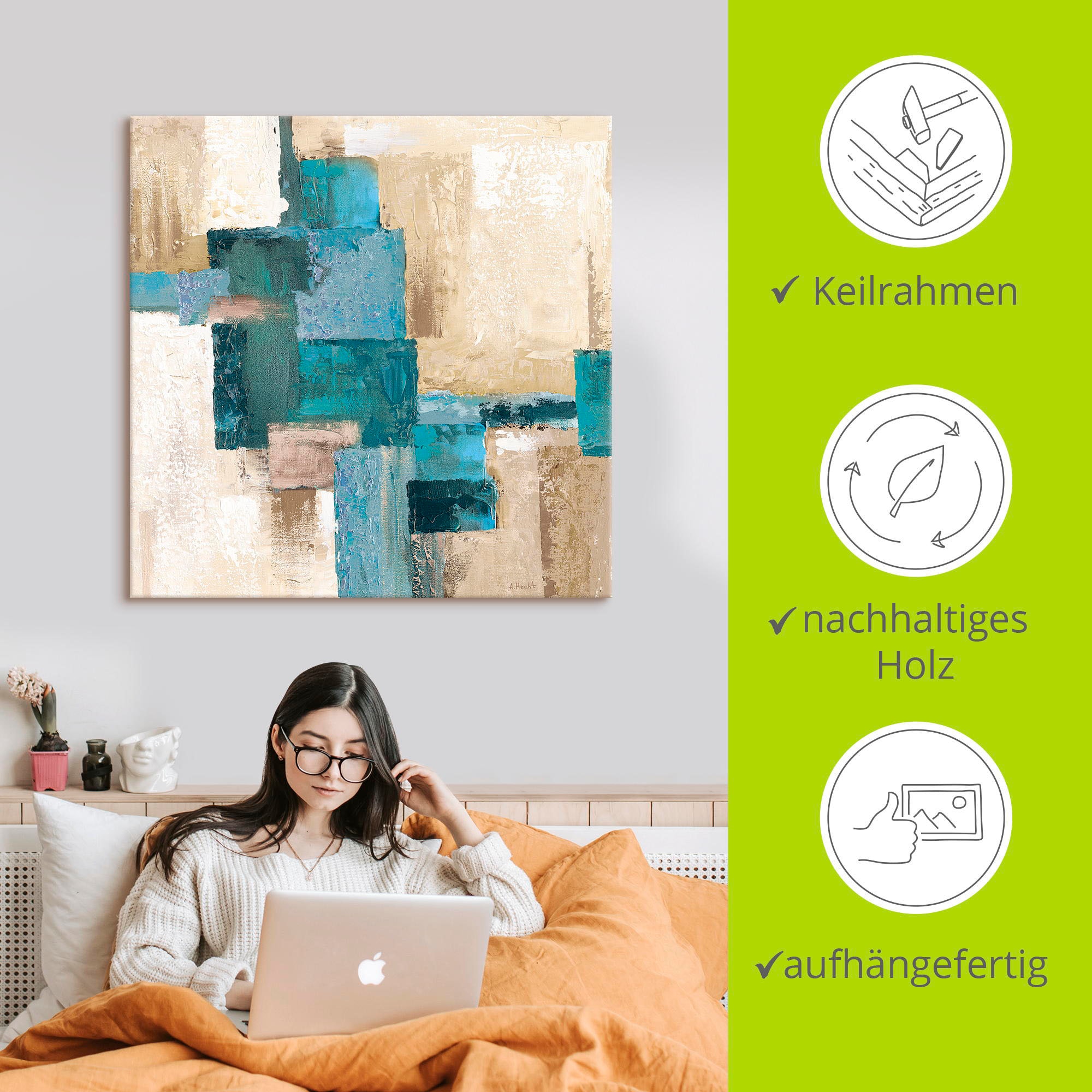 Artland Wandbild »Abstrakte Karos beige-türkis«, Muster, (1 St.), als Alubild, Outdoorbild, Leinwandbild, Poster in verschied. Grössen