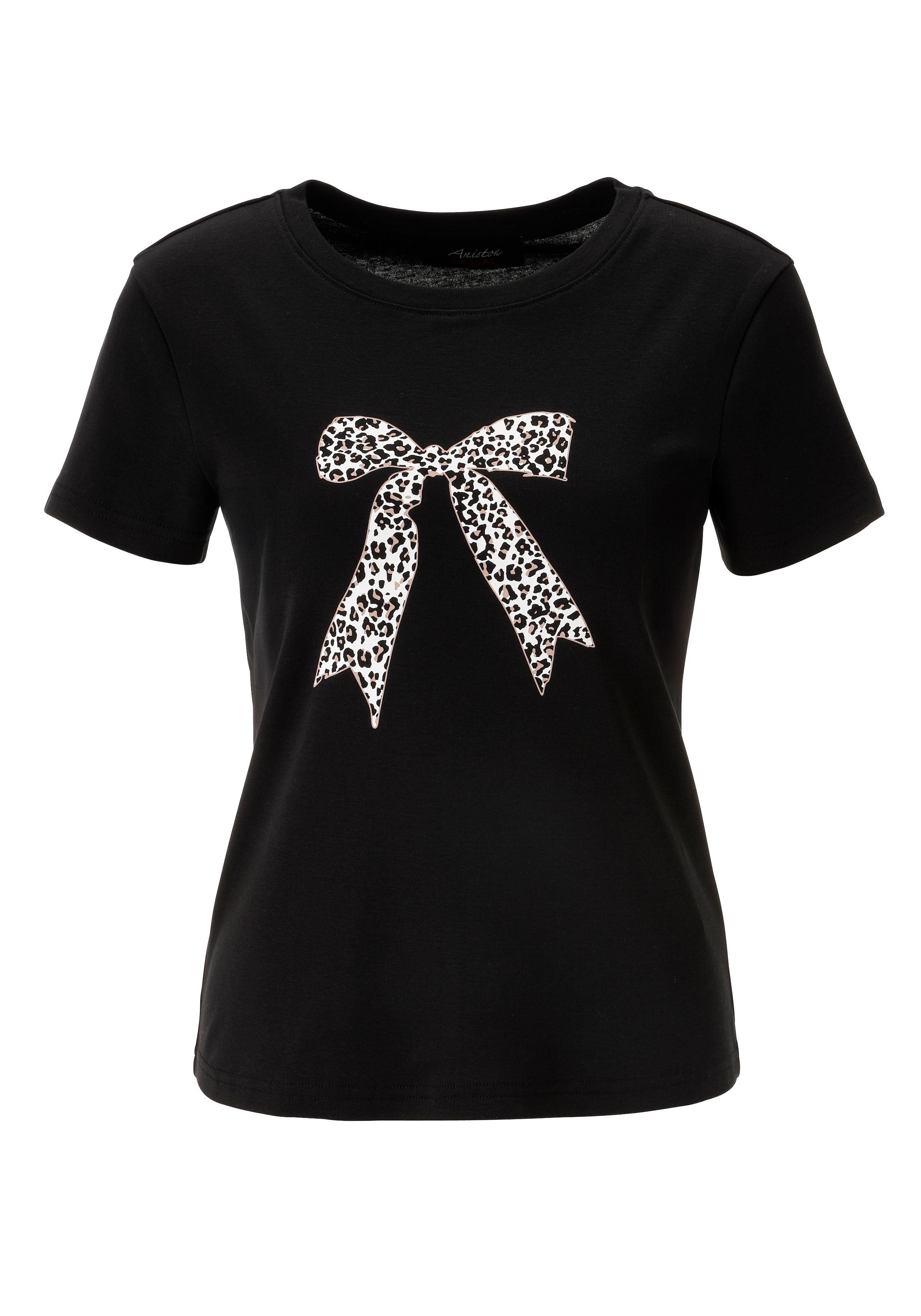 Aniston CASUAL T-Shirt, mit Schleife im Leo-Dessin bedruckt - NEUE KOLLEKTION
