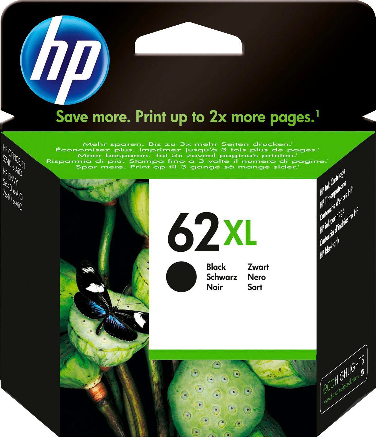 HP Tintenpatrone »62XL«, (1 St.), original Druckerpatrone 62 schwarz XL