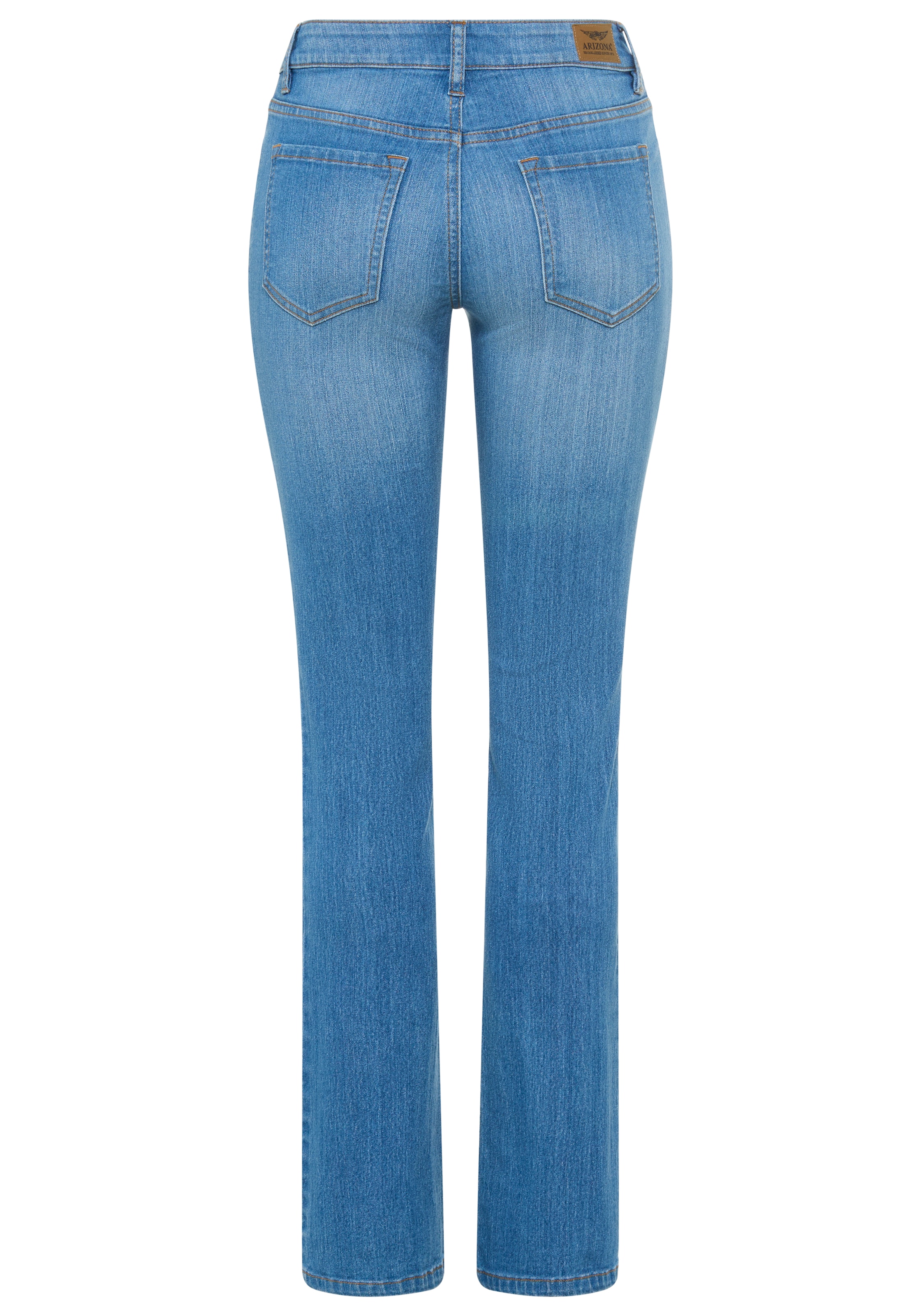 Arizona Bootcut-Jeans »Baby-Boot« Bootcut-Stil, figurbetonte Passform, mit Used-Effekten