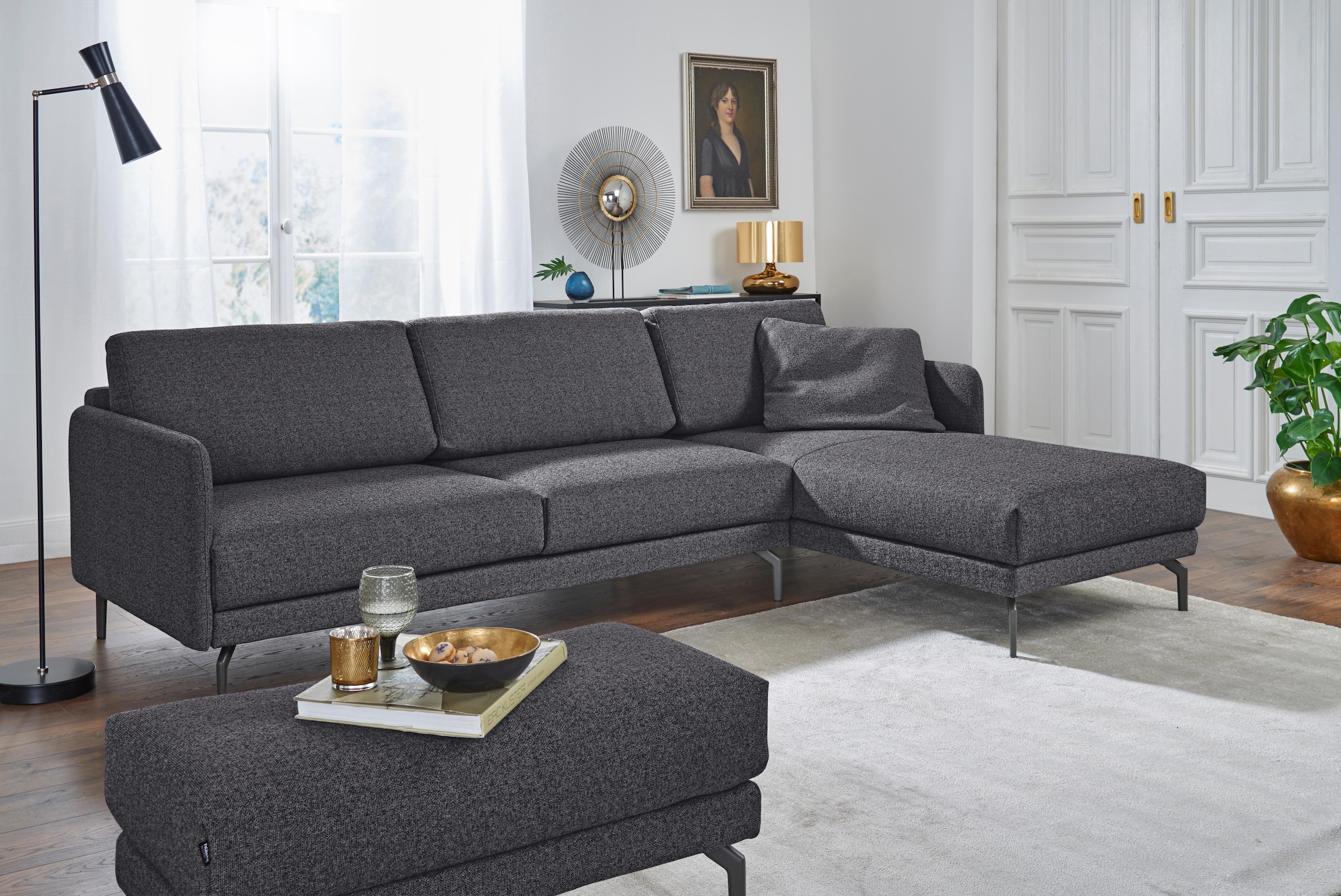 Creation BY ROLF BENZ Canapé d'angle »CR.450, Designecksofa, L-Form« accoudoir très étroit, largeur 274 cm, pied en aluminium moulé couleur ombre d'ombre