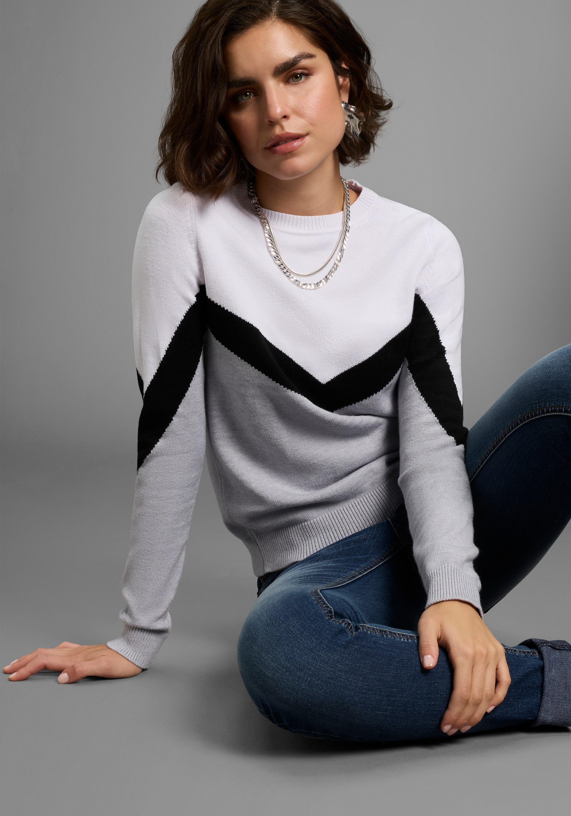 Image of Laura Scott Rundhalspullover Übergangspullover mit lässigem Streifenmuster